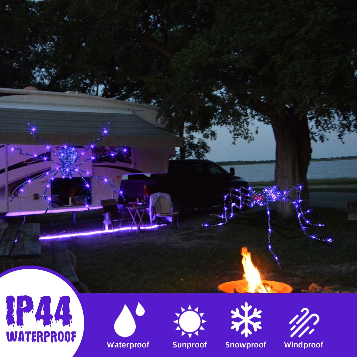 Araignée géante d'Halloween EAMBRITE de 1,5 m, araignée lumineuse d'extérieur avec 84 LED violettes