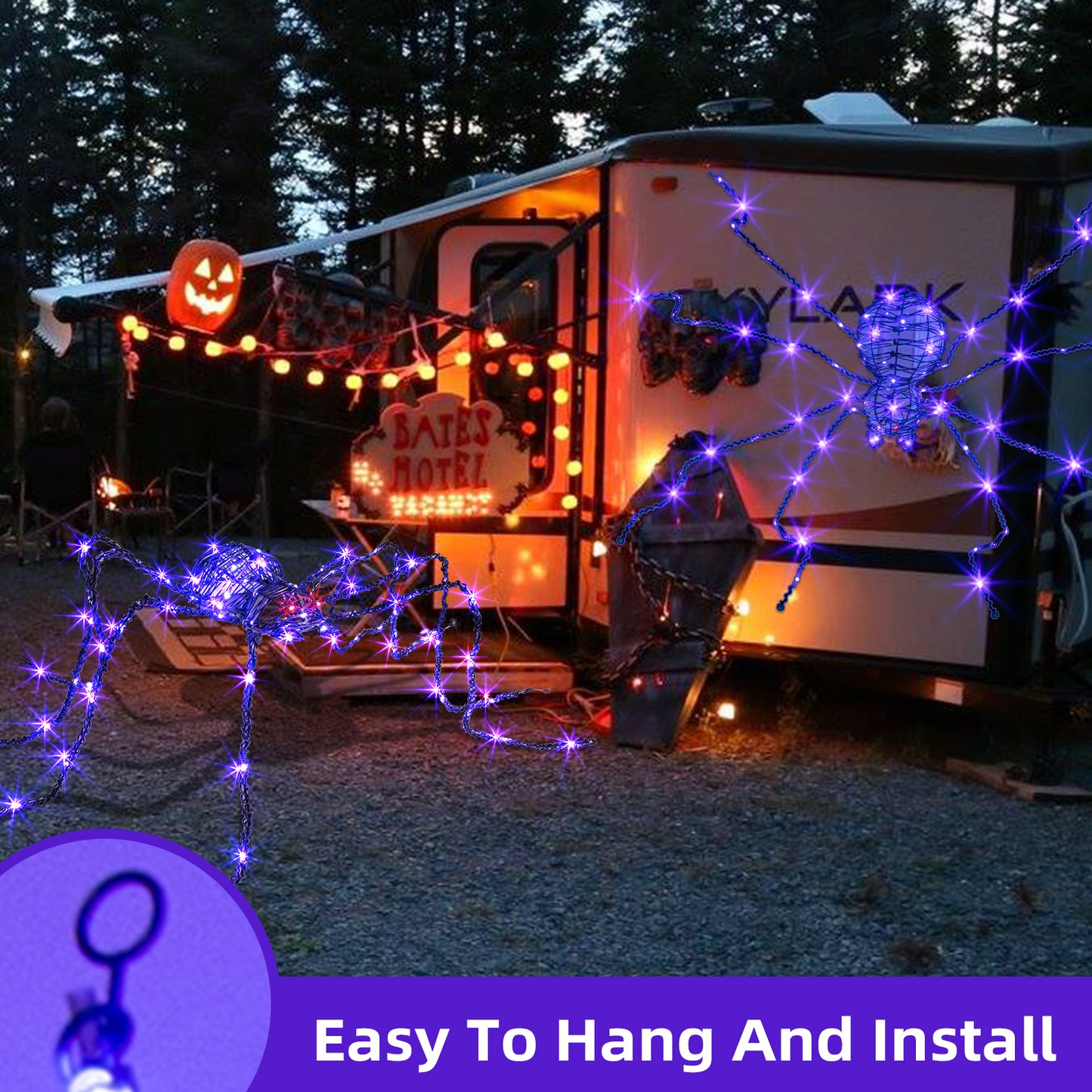 Araignée géante d'Halloween EAMBRITE de 1,5 m, araignée lumineuse d'extérieur avec 84 LED violettes