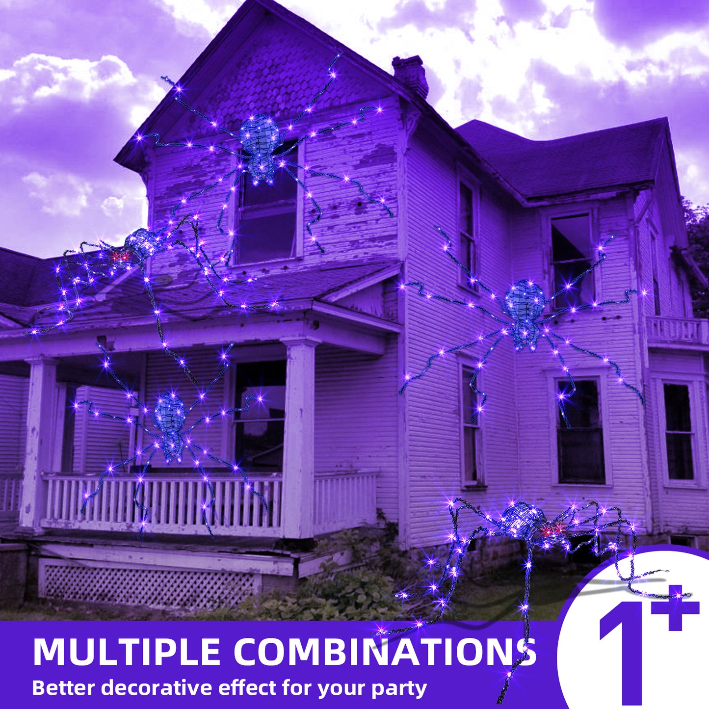 Araignée géante d'Halloween EAMBRITE de 1,5 m, araignée lumineuse d'extérieur avec 84 LED violettes
