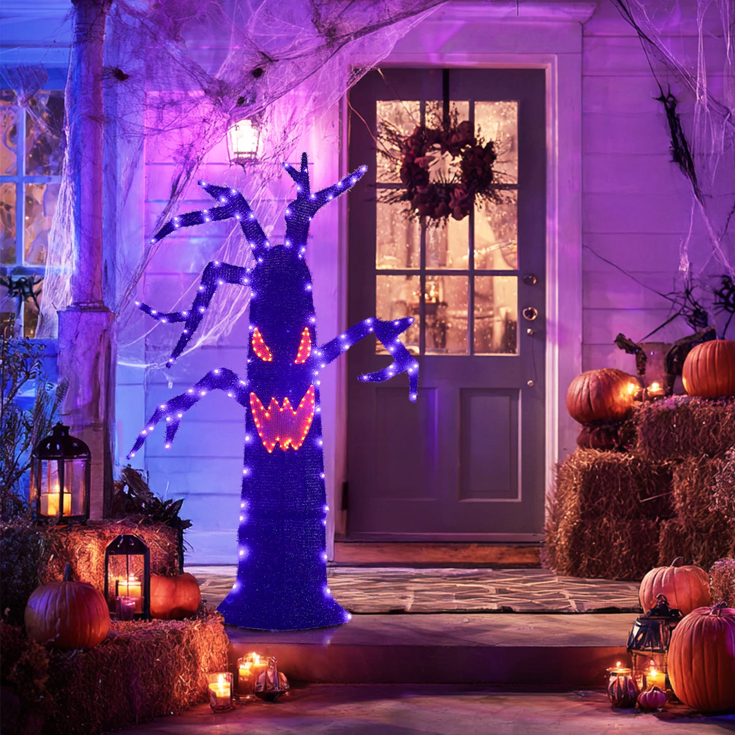 EAMBRITE Halloween Decorations Outdoor Dead Tree with Purple & Orange LED Lights