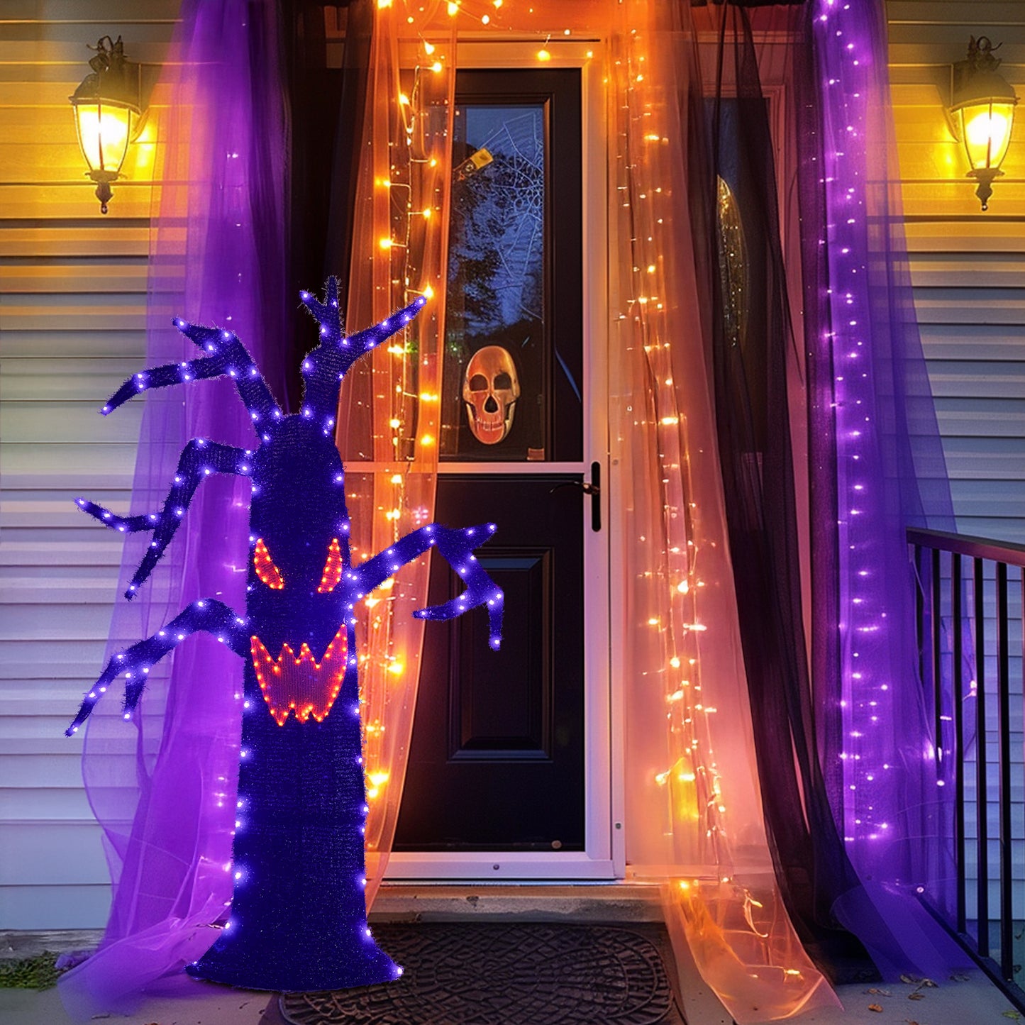 EAMBRITE Halloween Decorations Outdoor Dead Tree with Purple & Orange LED Lights