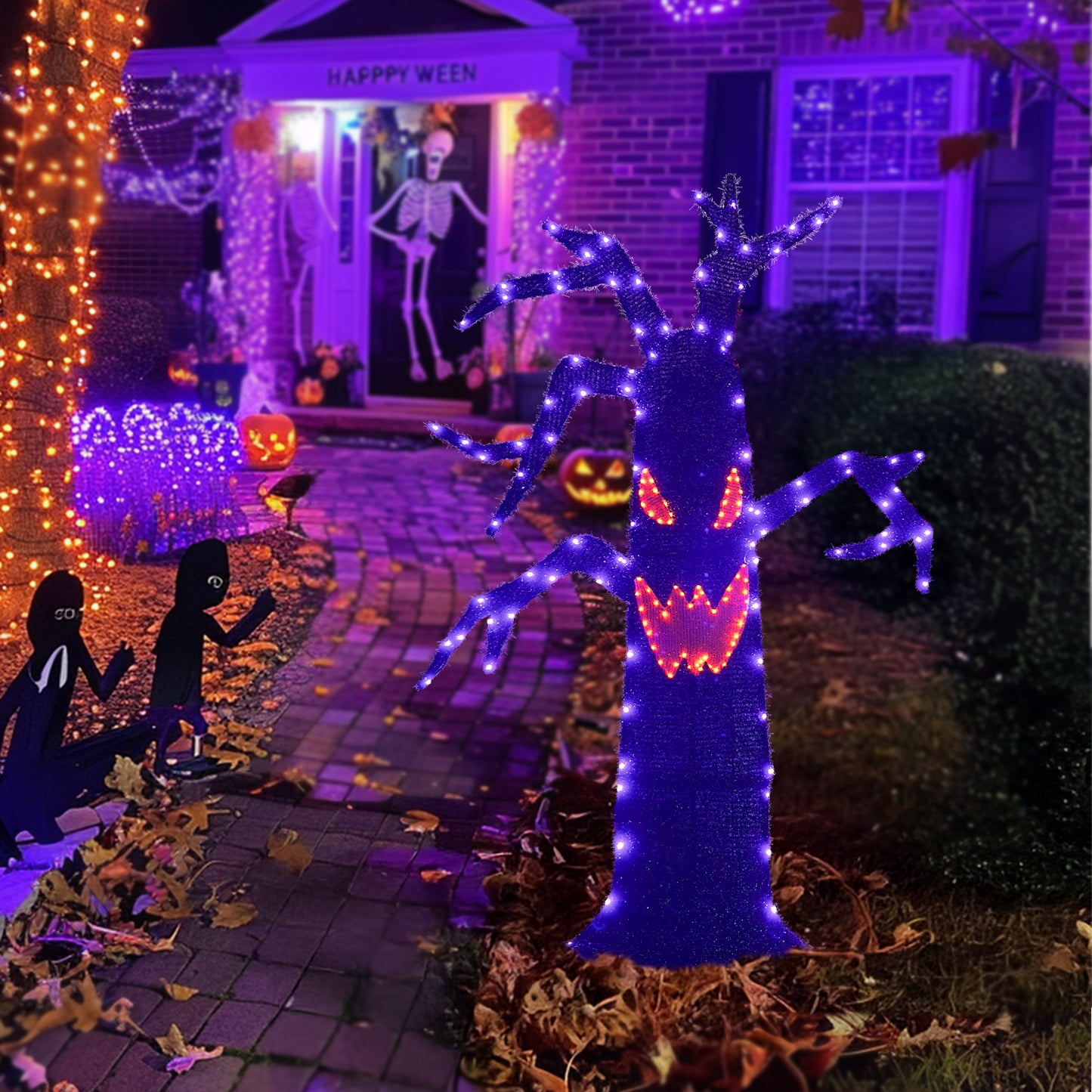 EAMBRITE Halloween Decorations Outdoor Dead Tree with Purple & Orange LED Lights