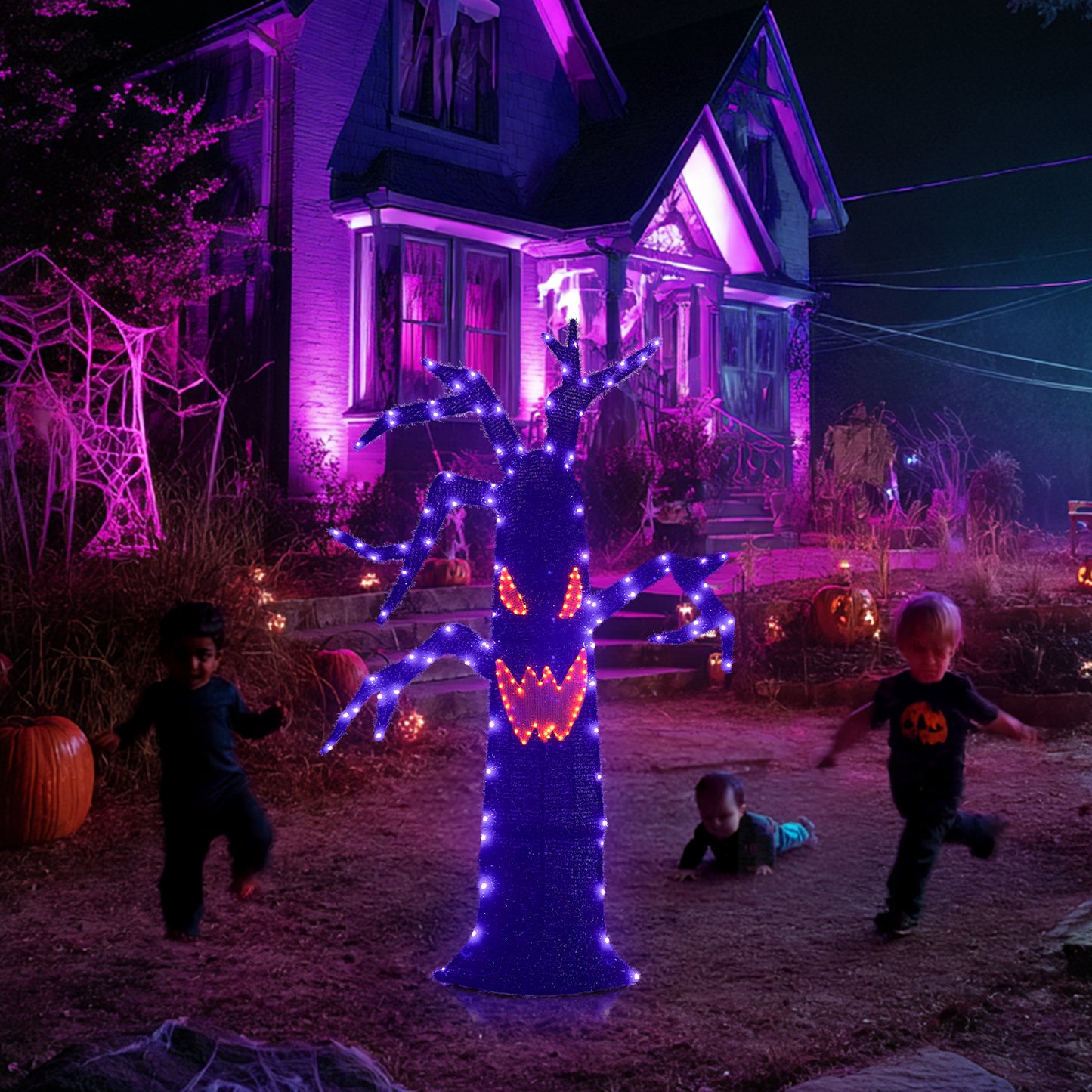EAMBRITE Halloween Decorations Outdoor Dead Tree with Purple & Orange LED Lights