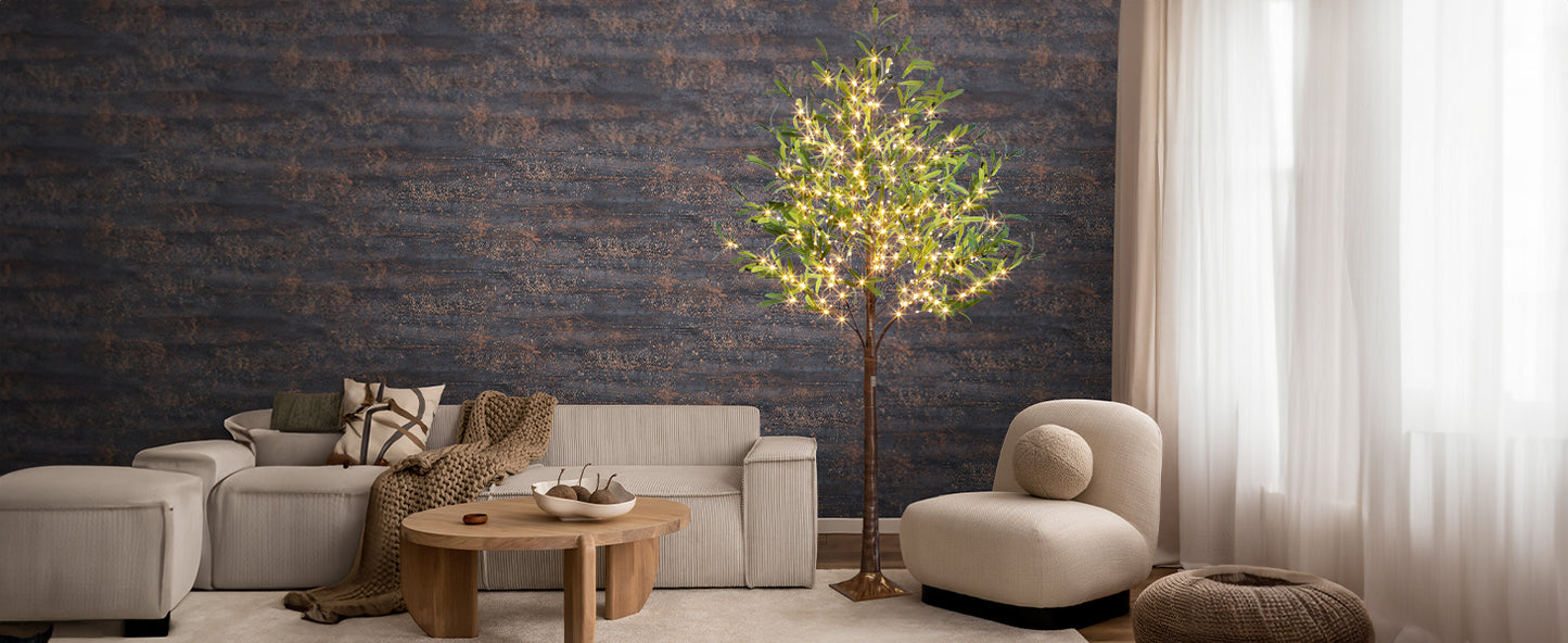 EAMBRITE Beleuchteter künstlicher Olivenbaum Indoor, 1,8 m Eukalyptusbaum mit Feenlichtern