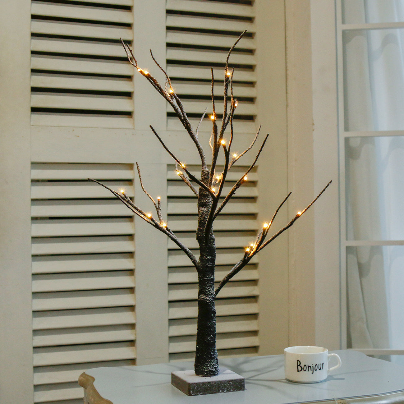 EAMBRITE drzewo bonsajowe ośnieżone o wysokości 24 cali, napędzane bateriami