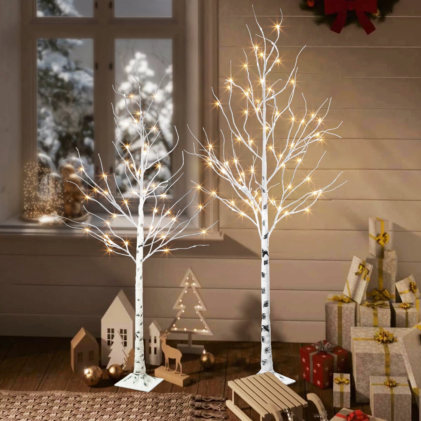 EAMBRITE 1,52 m (5 FT) 1,83 m (6 FT) Weißbirkenbaum - Set Weihnachtsbaumdekorationen