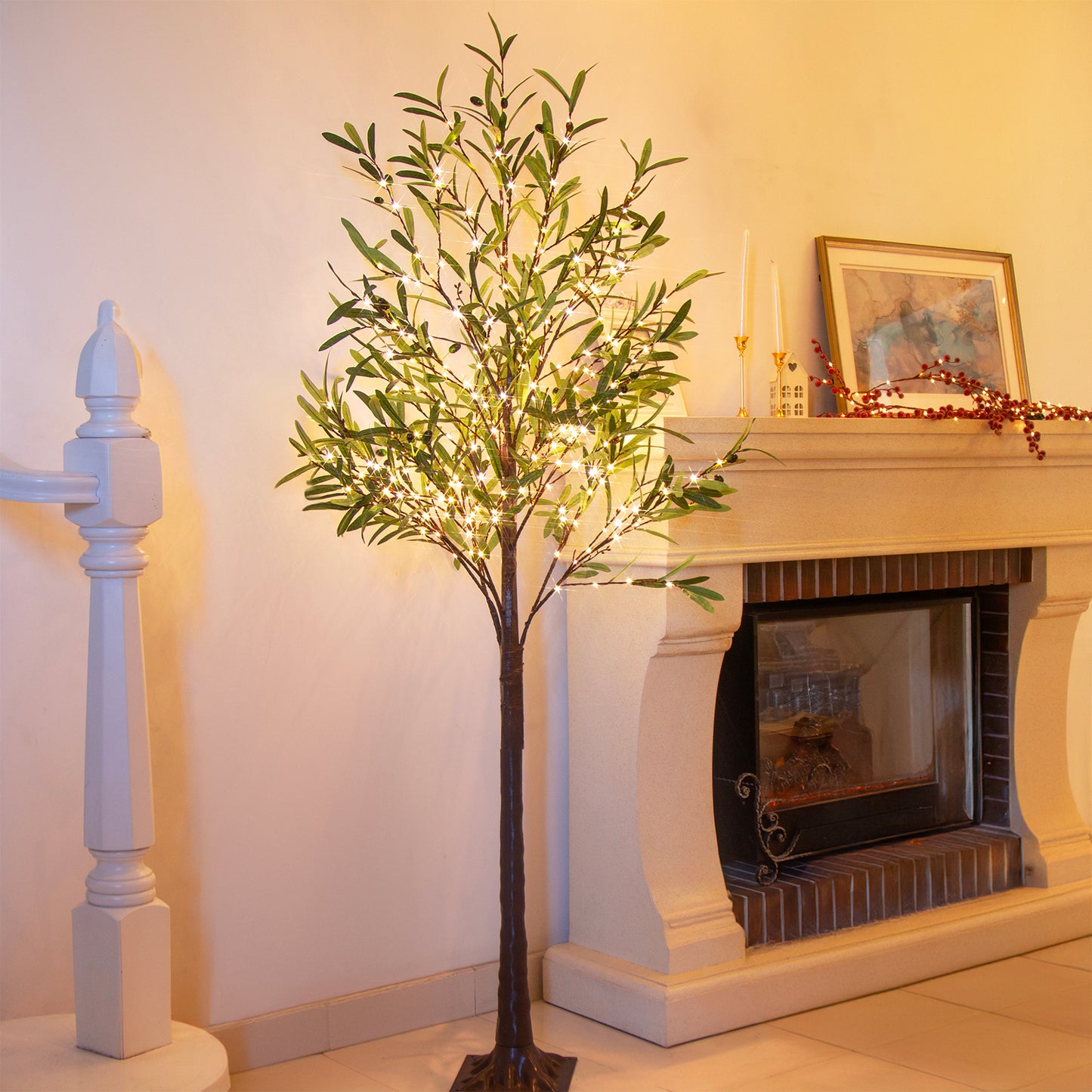 EAMBRITE Beleuchteter künstlicher Olivenbaum Indoor, 1,8 m Eukalyptusbaum mit Feenlichtern