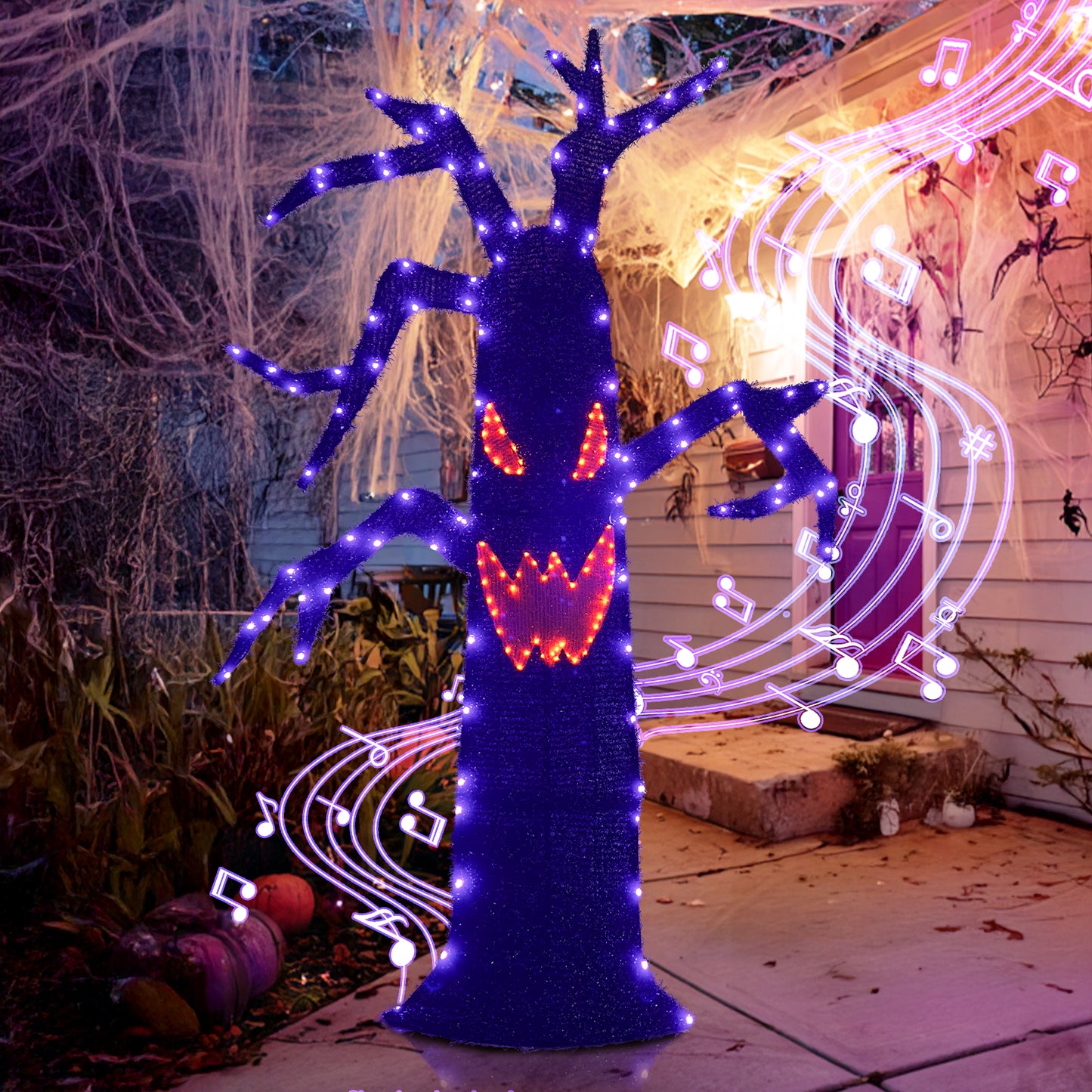 EAMBRITE Halloween Decorations Outdoor Dead Tree with Purple & Orange LED Lights