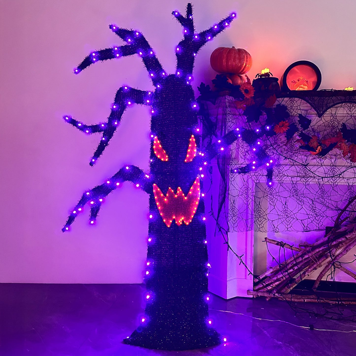 EAMBRITE Halloween Decorations Outdoor Dead Tree with Purple & Orange LED Lights