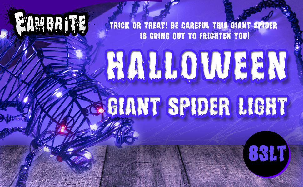 Araignée géante d'Halloween EAMBRITE de 1,5 m, araignée lumineuse d'extérieur avec 84 LED violettes