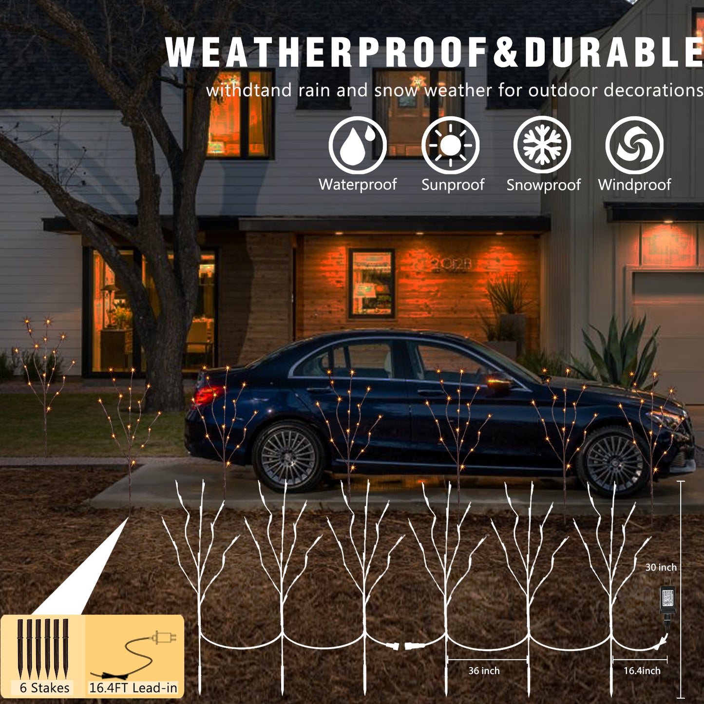 EAMBRITE 6PK Lighted Branches Brown Twig Stake