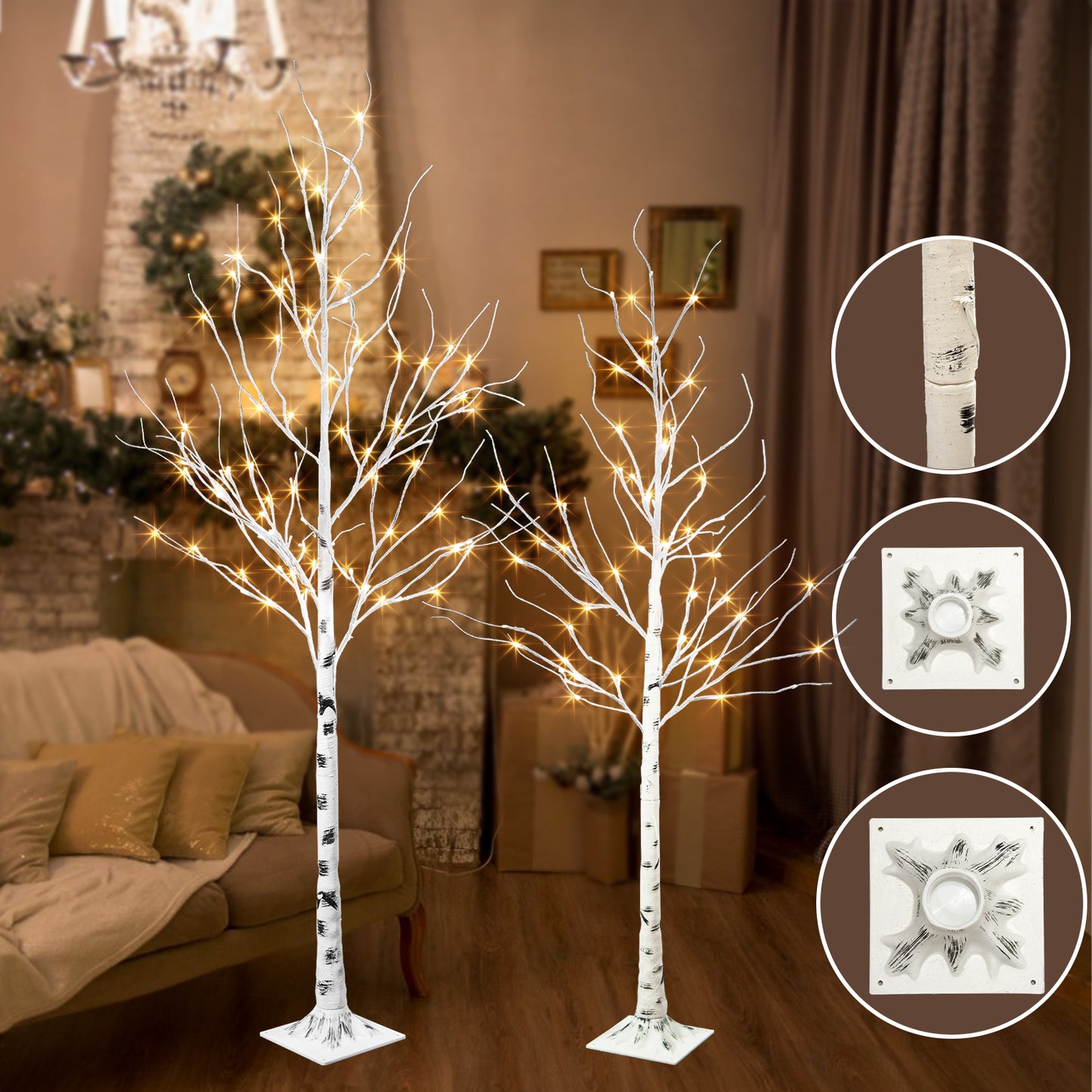 EAMBRITE 1,52 m (5 FT) 1,83 m (6 FT) Weißbirkenbaum - Set Weihnachtsbaumdekorationen