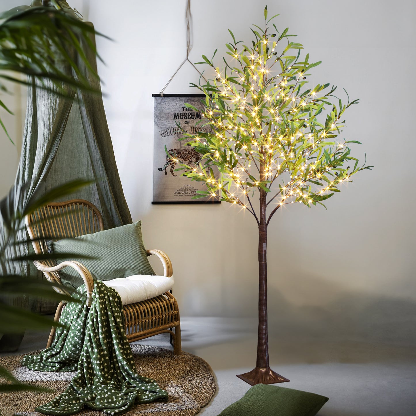 EAMBRITE Beleuchteter künstlicher Olivenbaum Indoor, 1,8 m Eukalyptusbaum mit Feenlichtern