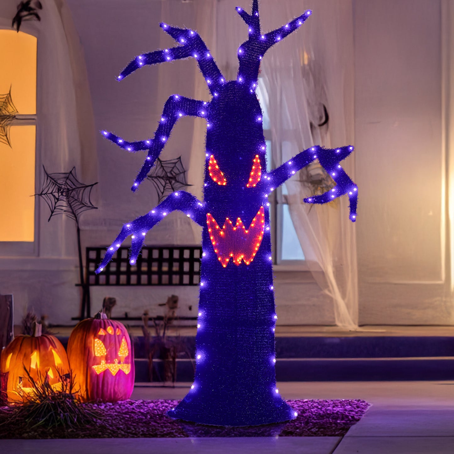 EAMBRITE Halloween Decorations Outdoor Dead Tree with Purple & Orange LED Lights