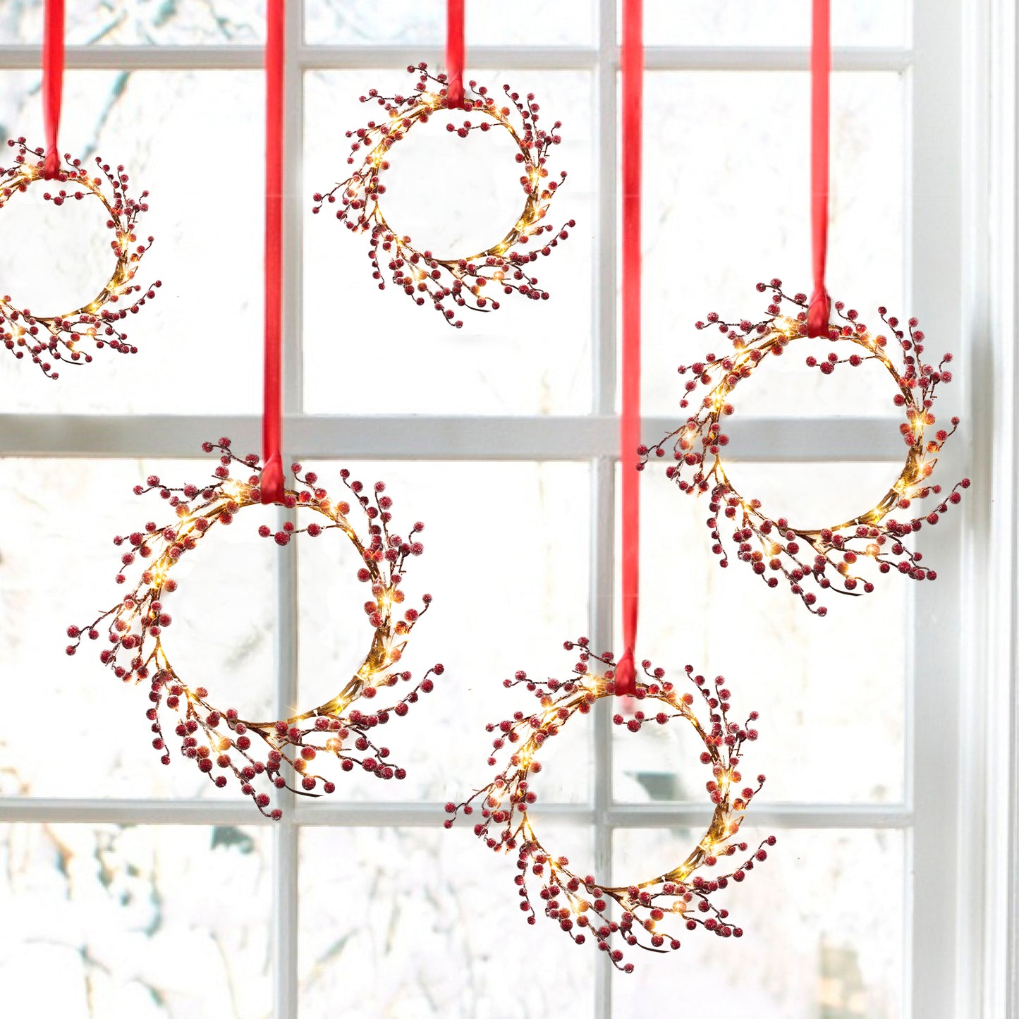 EAMBRITE Guirnalda de Bayas Rojas Iluminadas , Guirnalda de Navidad de 6 Pies con 88 LED y Luces Blancas Cálidas