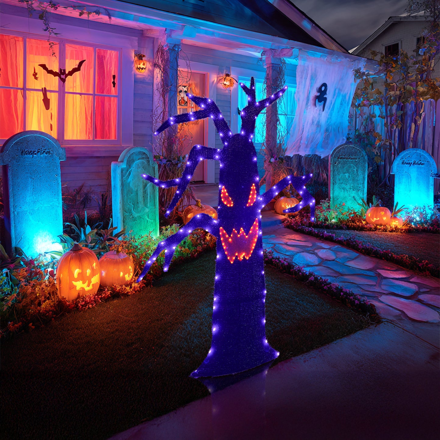 EAMBRITE Halloween Decorations Outdoor Dead Tree with Purple & Orange LED Lights