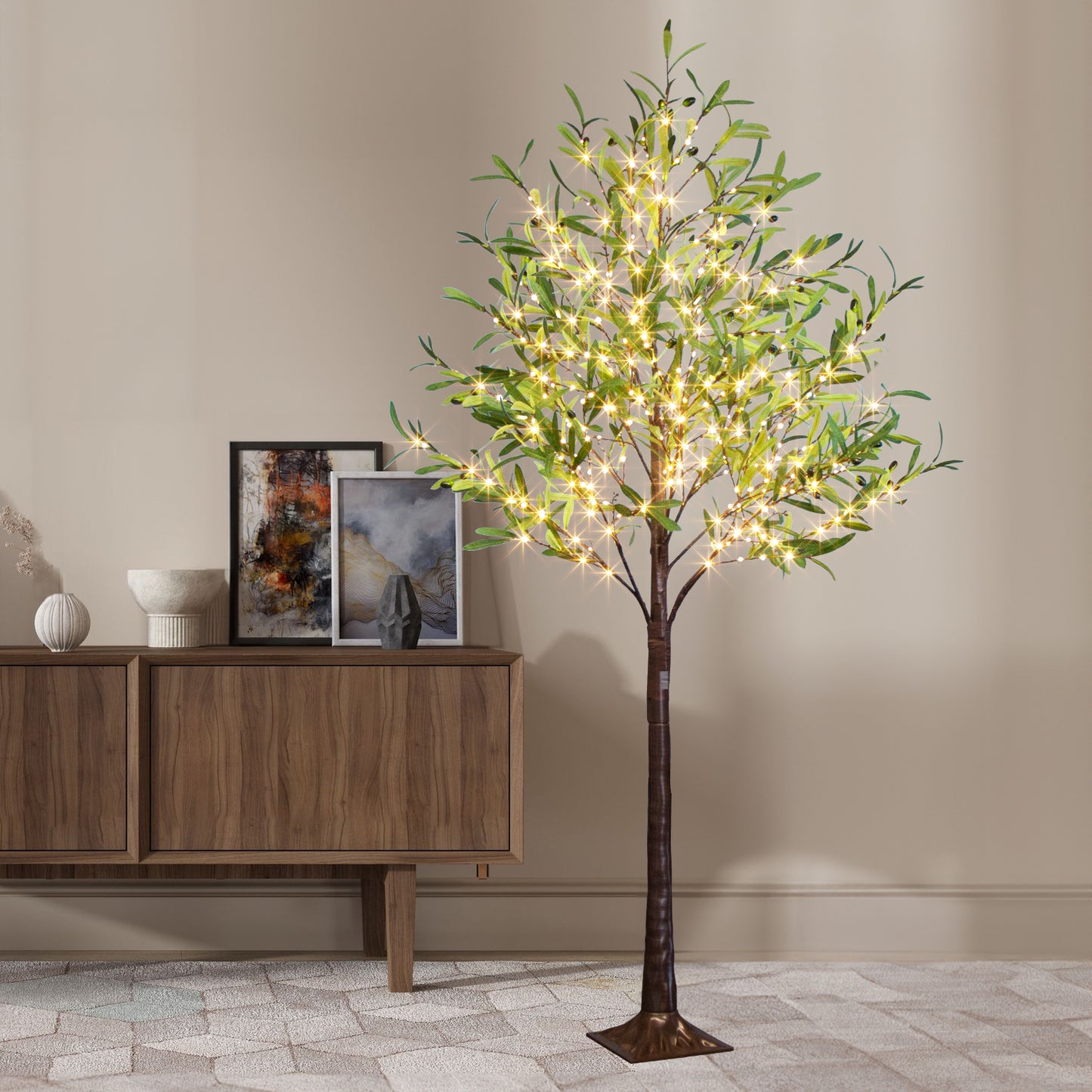 EAMBRITE Beleuchteter künstlicher Olivenbaum Indoor, 1,8 m Eukalyptusbaum mit Feenlichtern