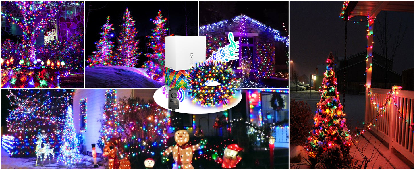 EAMBRITE EAMBRITE 25m Lichterkette mit 200 LEDs und fröhlicher Musik für Außendekoration