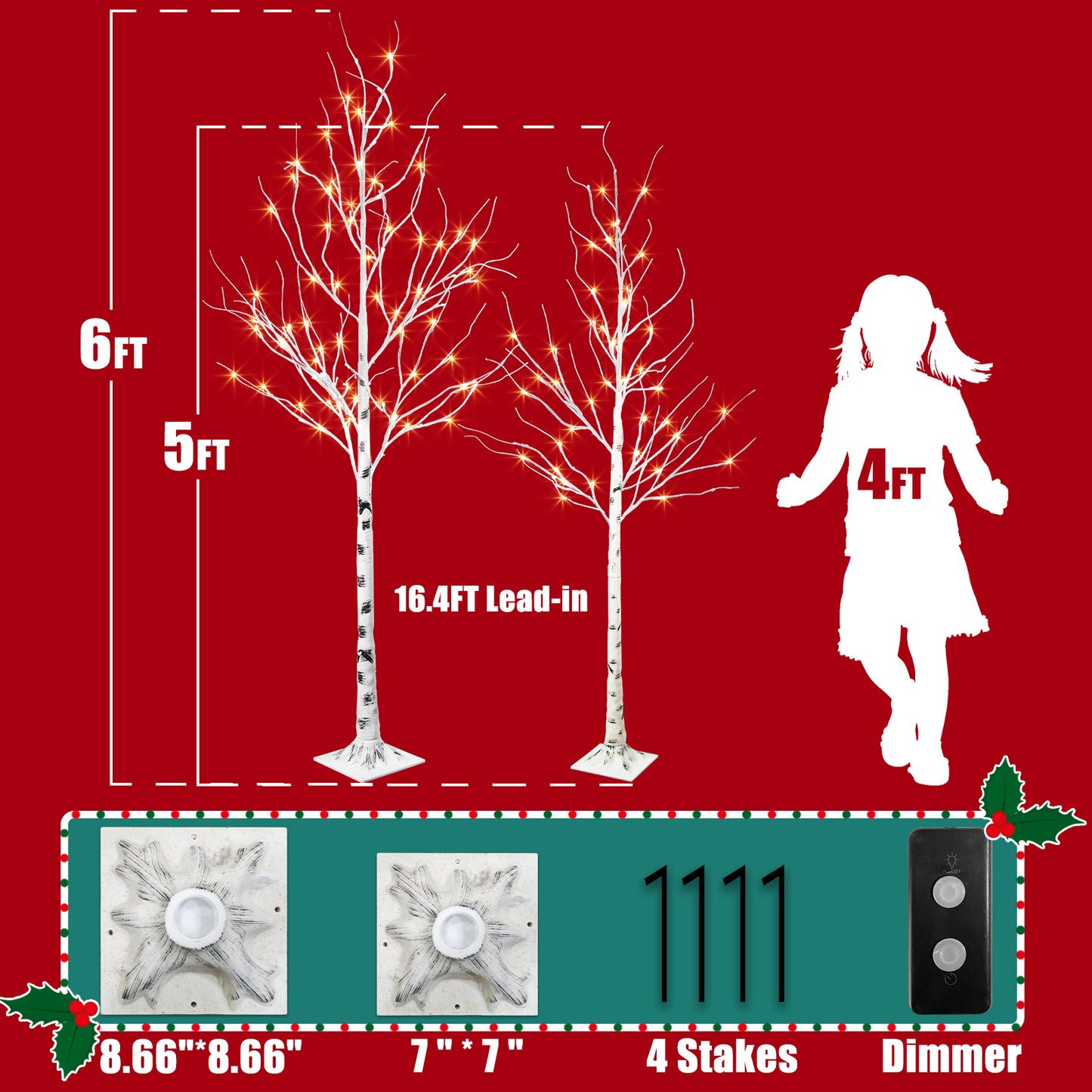 EAMBRITE 1,52 m (5 FT) 1,83 m (6 FT) Weißbirkenbaum - Set Weihnachtsbaumdekorationen