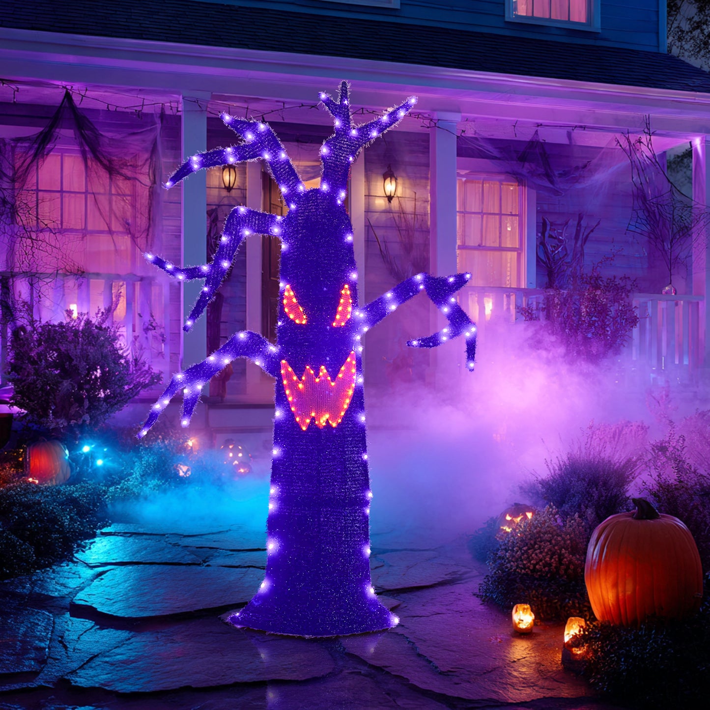 EAMBRITE Halloween Decorations Outdoor Dead Tree with Purple & Orange LED Lights
