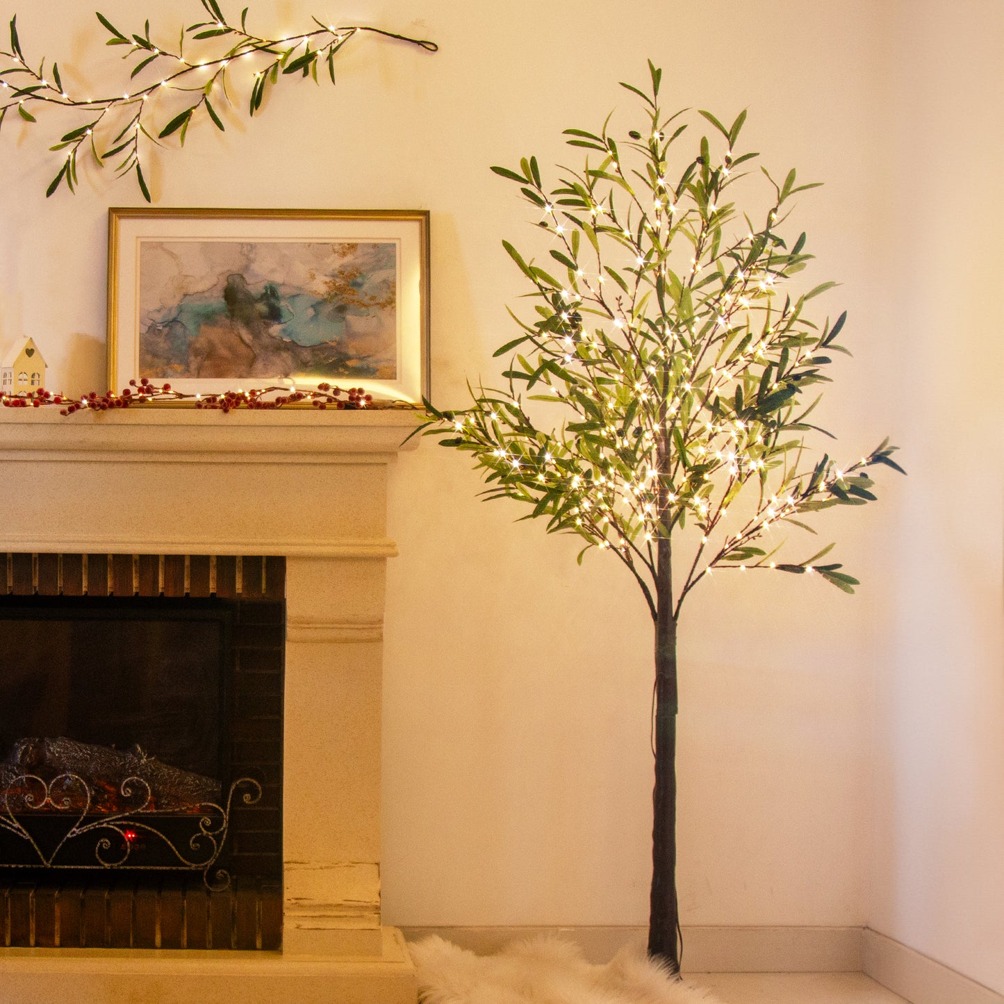 EAMBRITE Beleuchteter künstlicher Olivenbaum Indoor, 1,8 m Eukalyptusbaum mit Feenlichtern