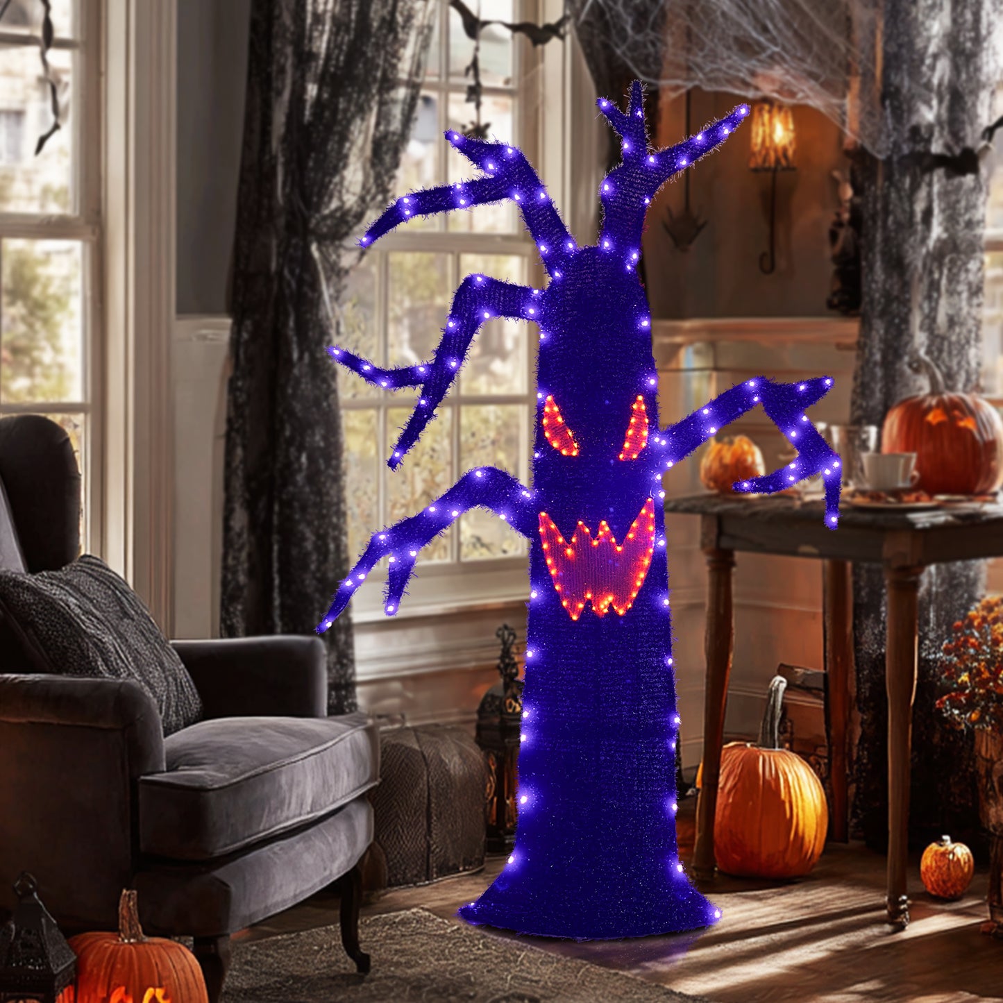 EAMBRITE Halloween Decorations Outdoor Dead Tree with Purple & Orange LED Lights
