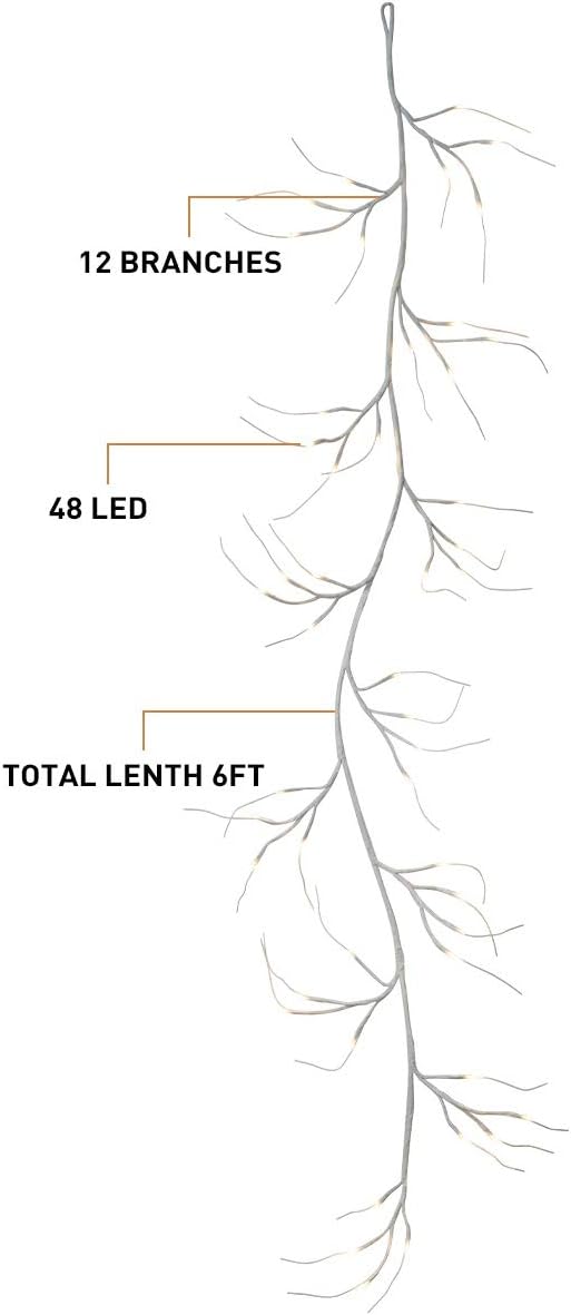  EAMBRITE Guirnaldas Blancas con Luces, Guirnaldas de Ramitas Iluminadas con 48 LED de 6 Pies, con Enchufe