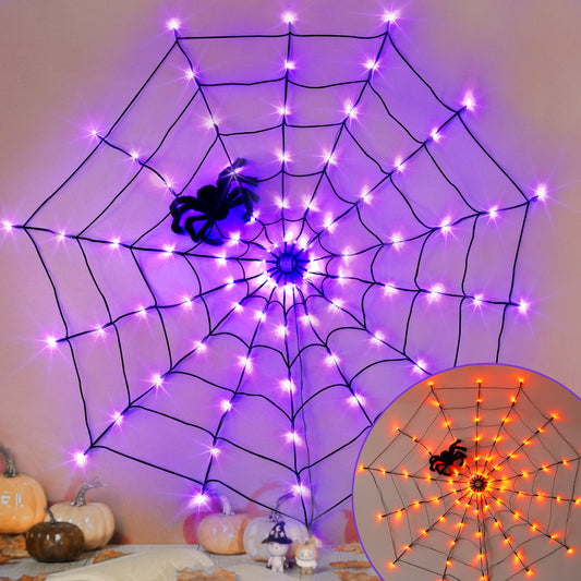 EAMBRITE 万圣节蜘蛛网灯，带 84 个 LED 橙色/紫色灯