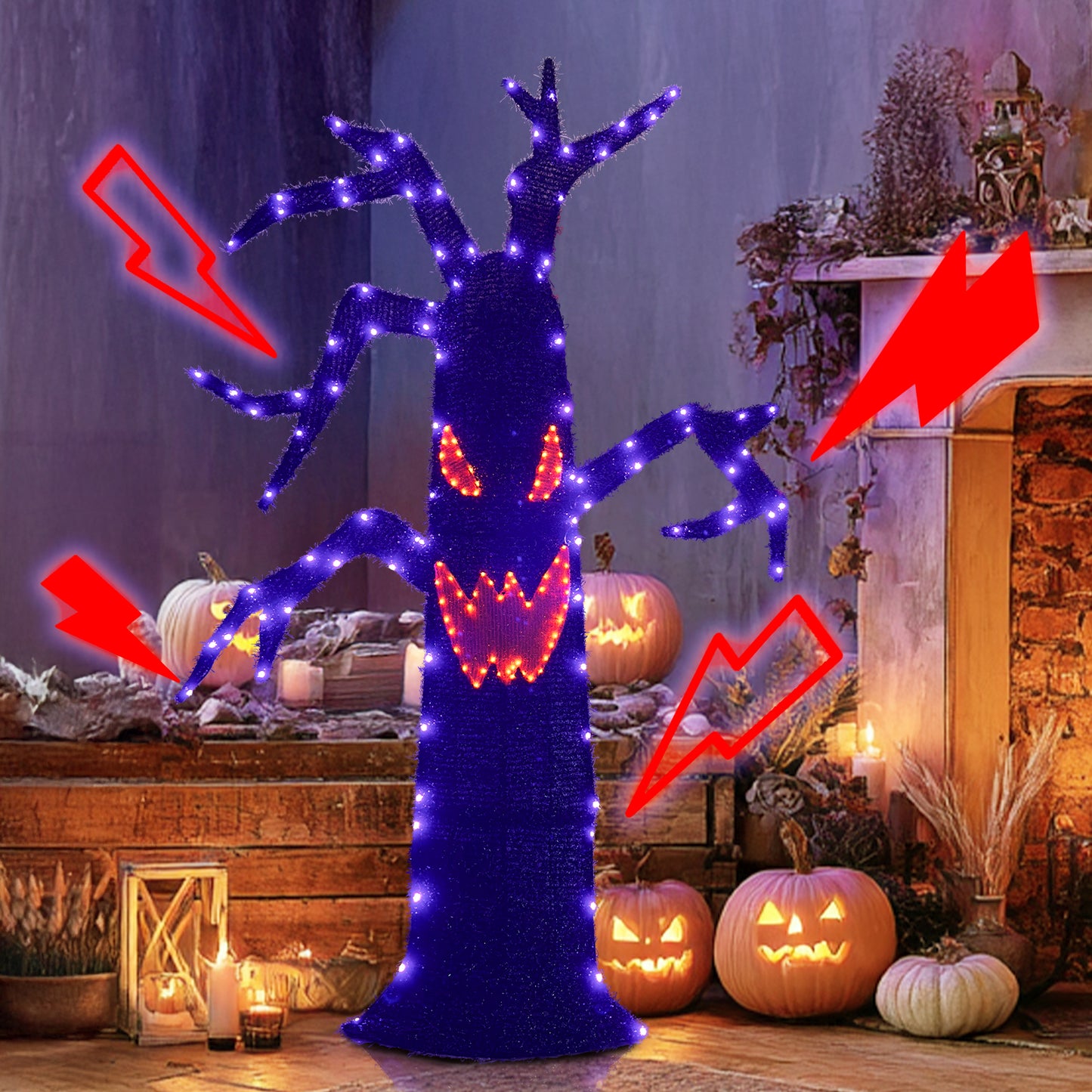 EAMBRITE Halloween Decorations Outdoor Dead Tree with Purple & Orange LED Lights
