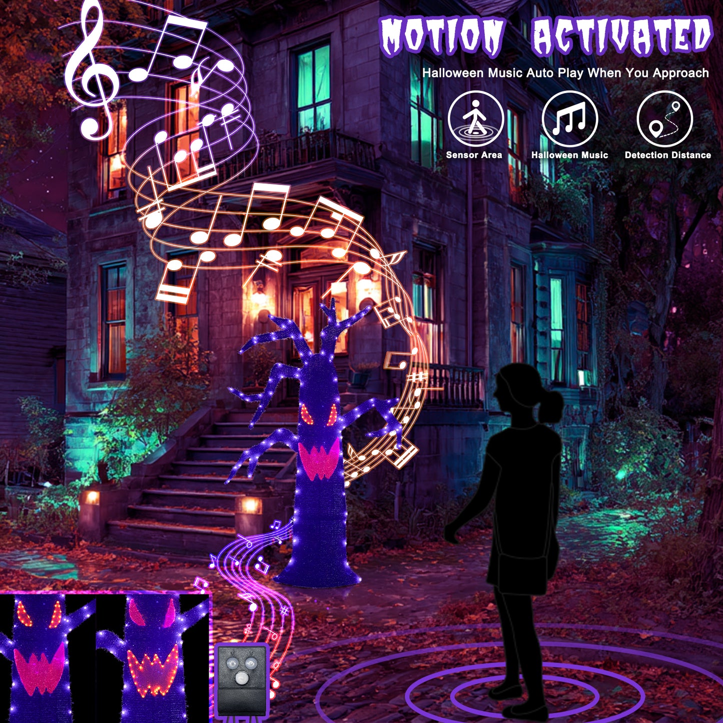EAMBRITE Halloween Decorations Outdoor Dead Tree with Purple & Orange LED Lights