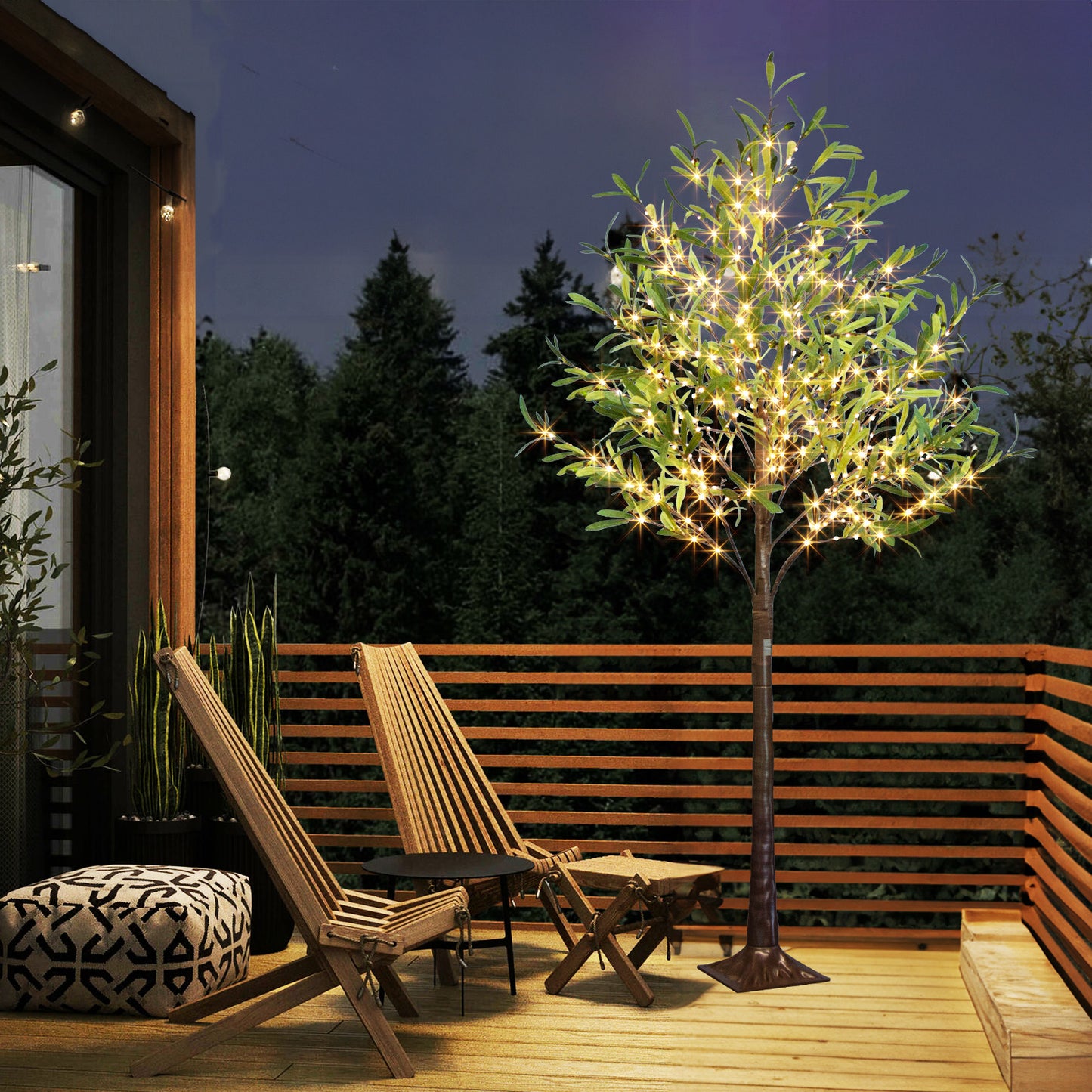 EAMBRITE Beleuchteter künstlicher Olivenbaum Indoor, 1,8 m Eukalyptusbaum mit Feenlichtern