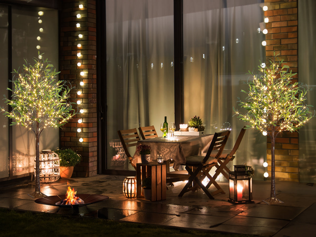 EAMBRITE Beleuchteter künstlicher Olivenbaum Indoor, 1,8 m Eukalyptusbaum mit Feenlichtern