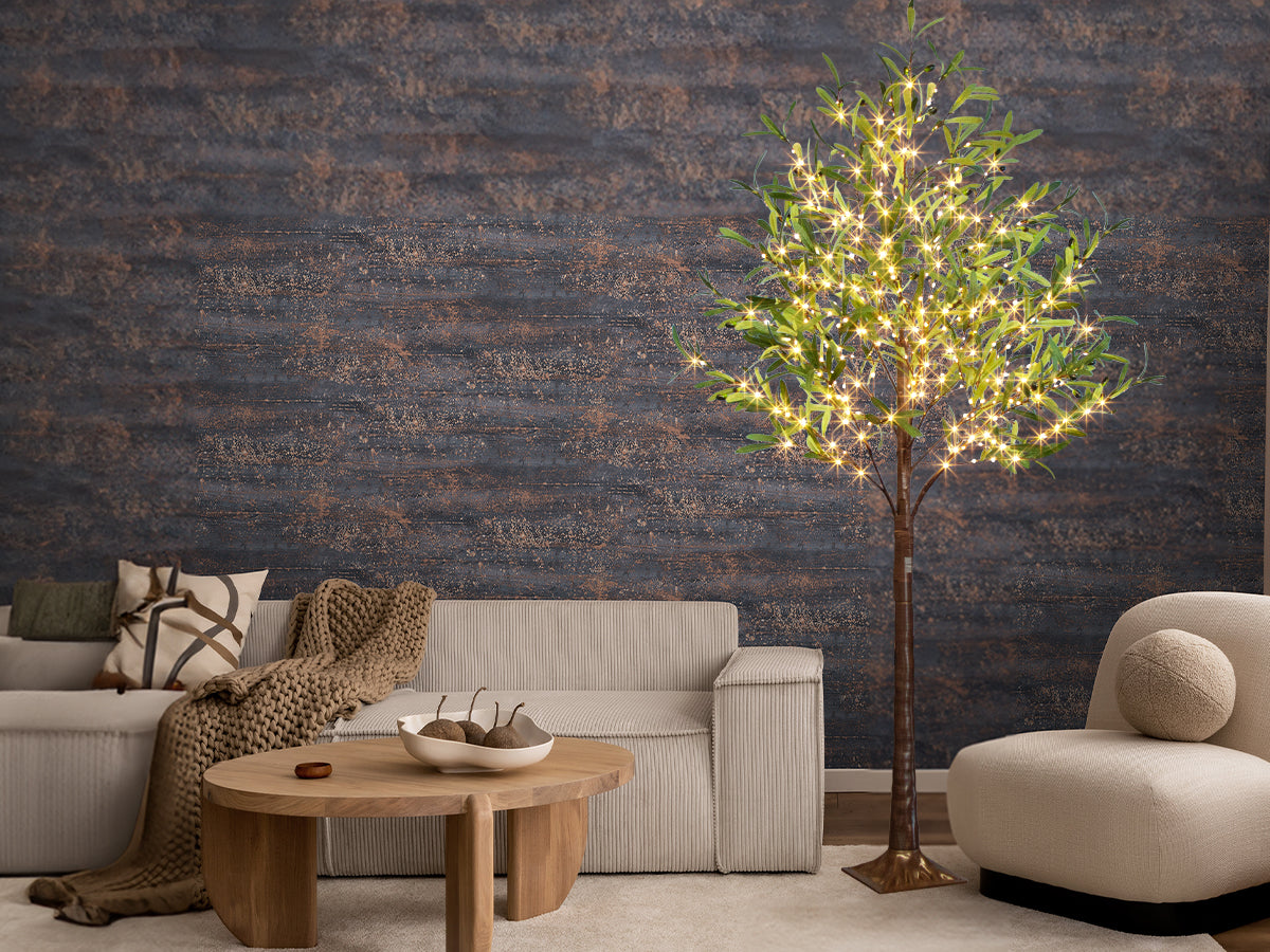 EAMBRITE Beleuchteter künstlicher Olivenbaum Indoor, 1,8 m Eukalyptusbaum mit Feenlichtern