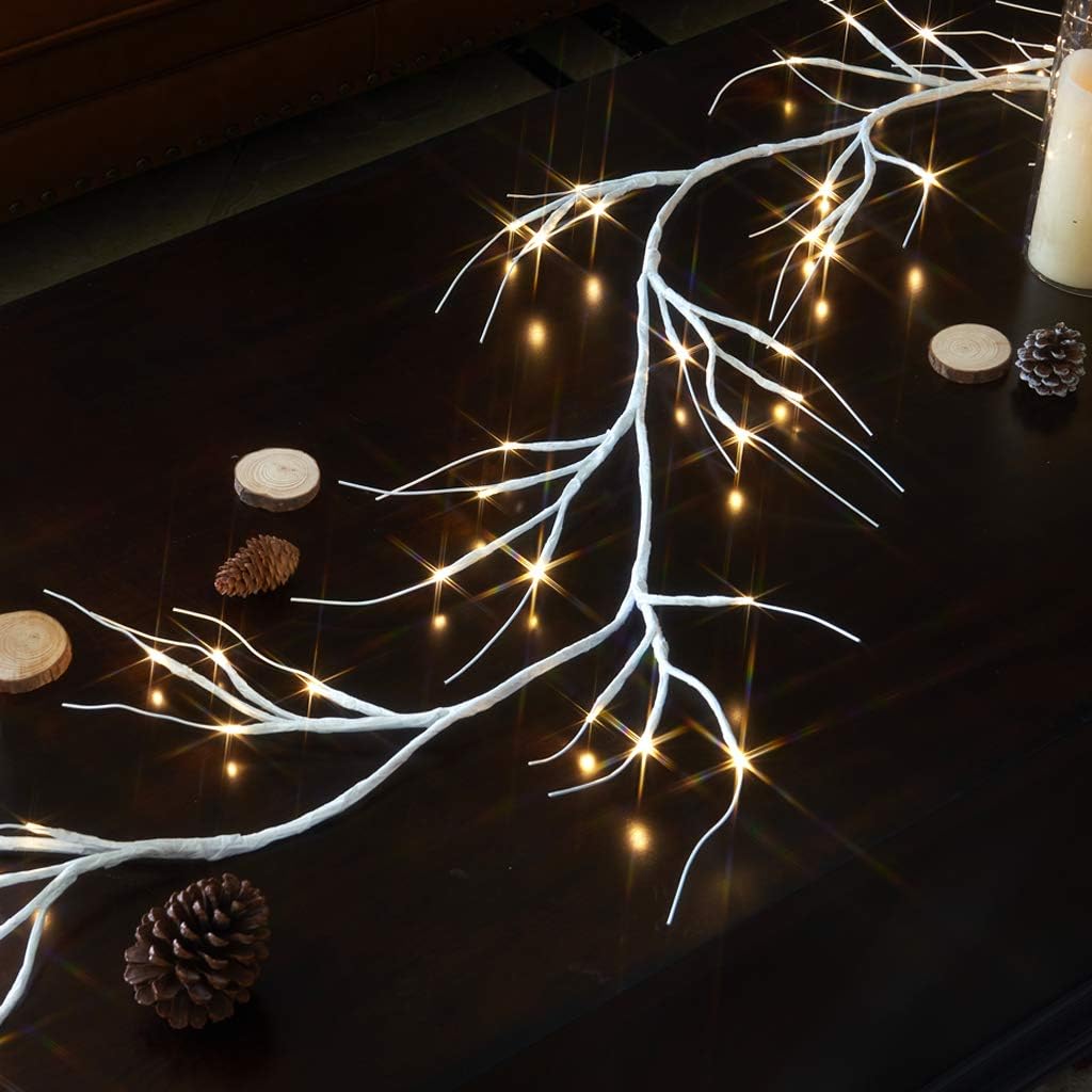  EAMBRITE Guirnaldas Blancas con Luces, Guirnaldas de Ramitas Iluminadas con 48 LED de 6 Pies, con Enchufe