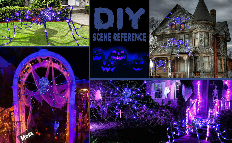 Araignée géante d'Halloween EAMBRITE de 1,5 m, araignée lumineuse d'extérieur avec 84 LED violettes
