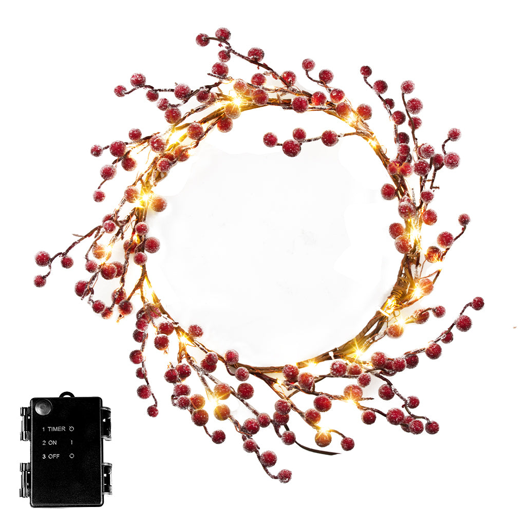 EAMBRITE Guirnalda de Bayas Rojas Iluminadas , Guirnalda de Navidad de 6 Pies con 88 LED y Luces Blancas Cálidas