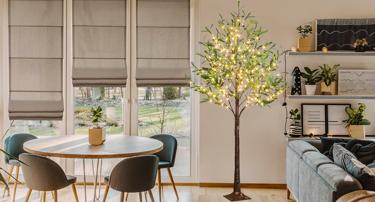 EAMBRITE Beleuchteter künstlicher Olivenbaum Indoor, 1,8 m Eukalyptusbaum mit Feenlichtern