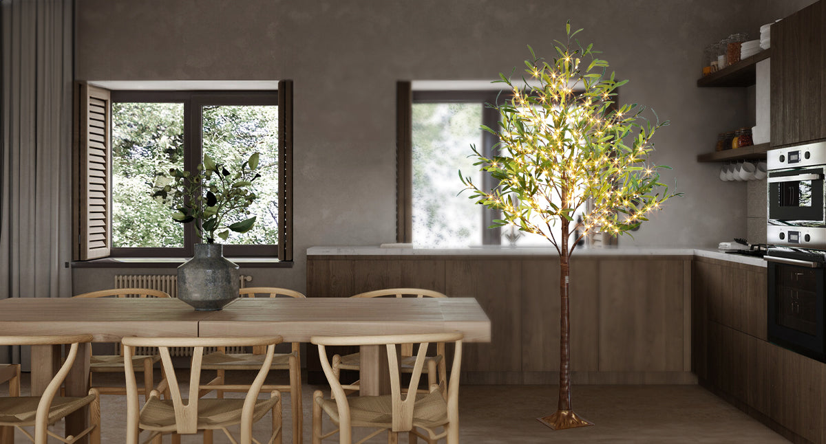 EAMBRITE Beleuchteter künstlicher Olivenbaum Indoor, 1,8 m Eukalyptusbaum mit Feenlichtern