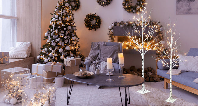 EAMBRITE 1,52 m (5 FT) 1,83 m (6 FT) Weißbirkenbaum - Set Weihnachtsbaumdekorationen