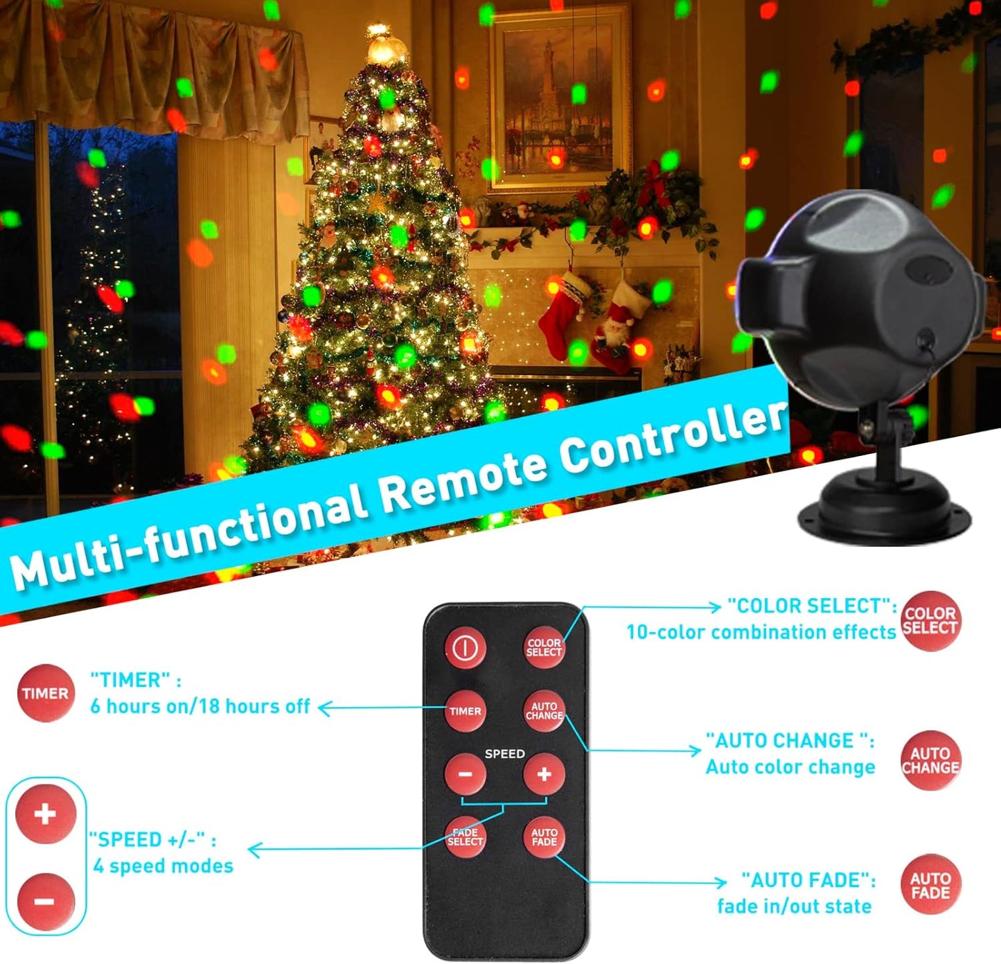 EAMBRITE Christmas Projector Lights with Remote Rotating Falling Snow Projector Show