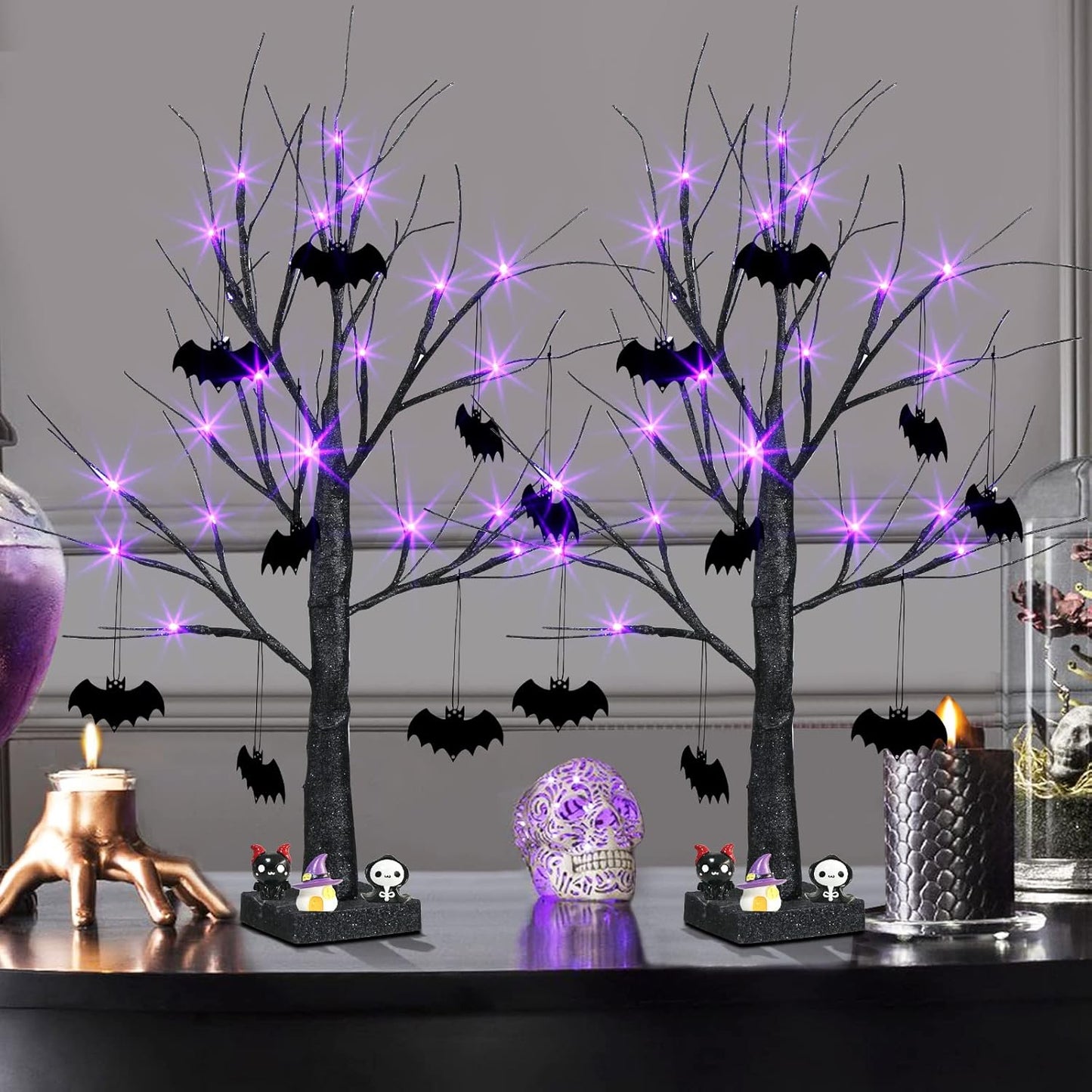 EAMBRITE halloweenský strom, černý vnitřní stůlní strom