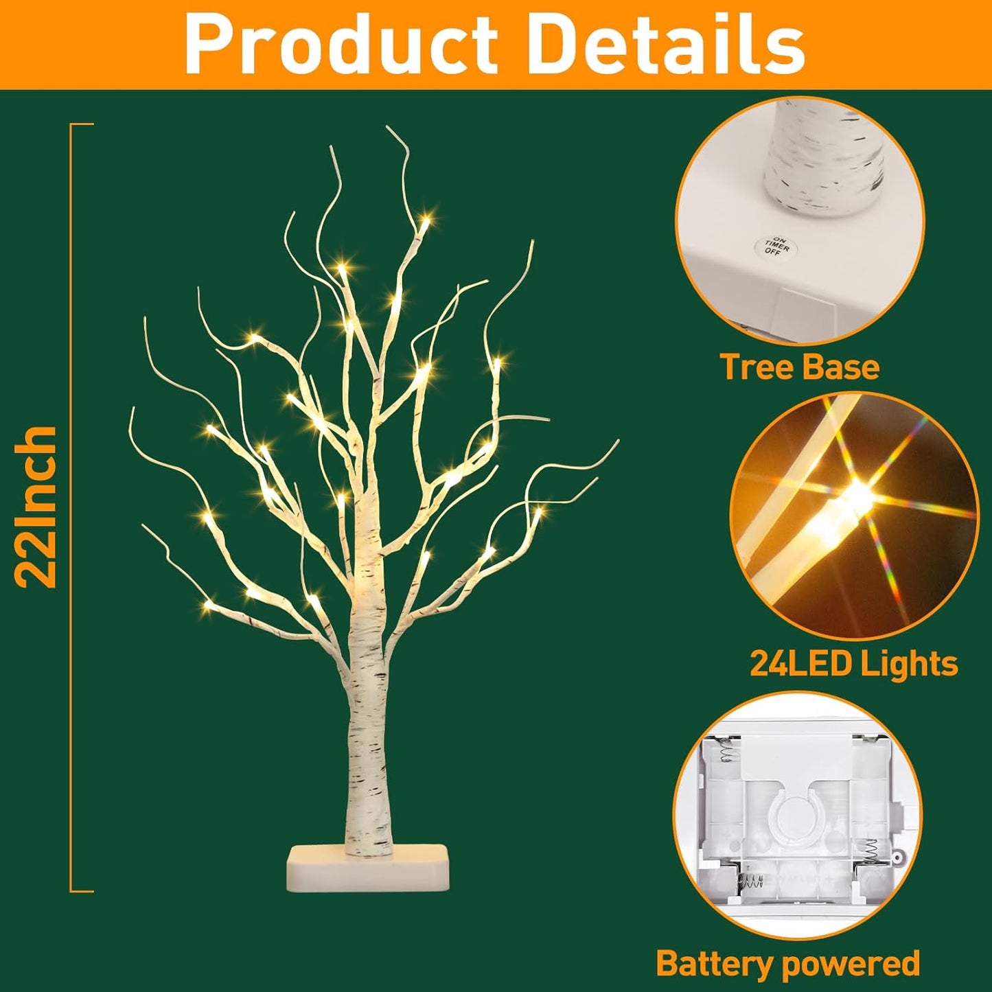 EAMBRITE Birkenbaum mit LED-Lichtern für Weihnachtsdekorationen Indoor
