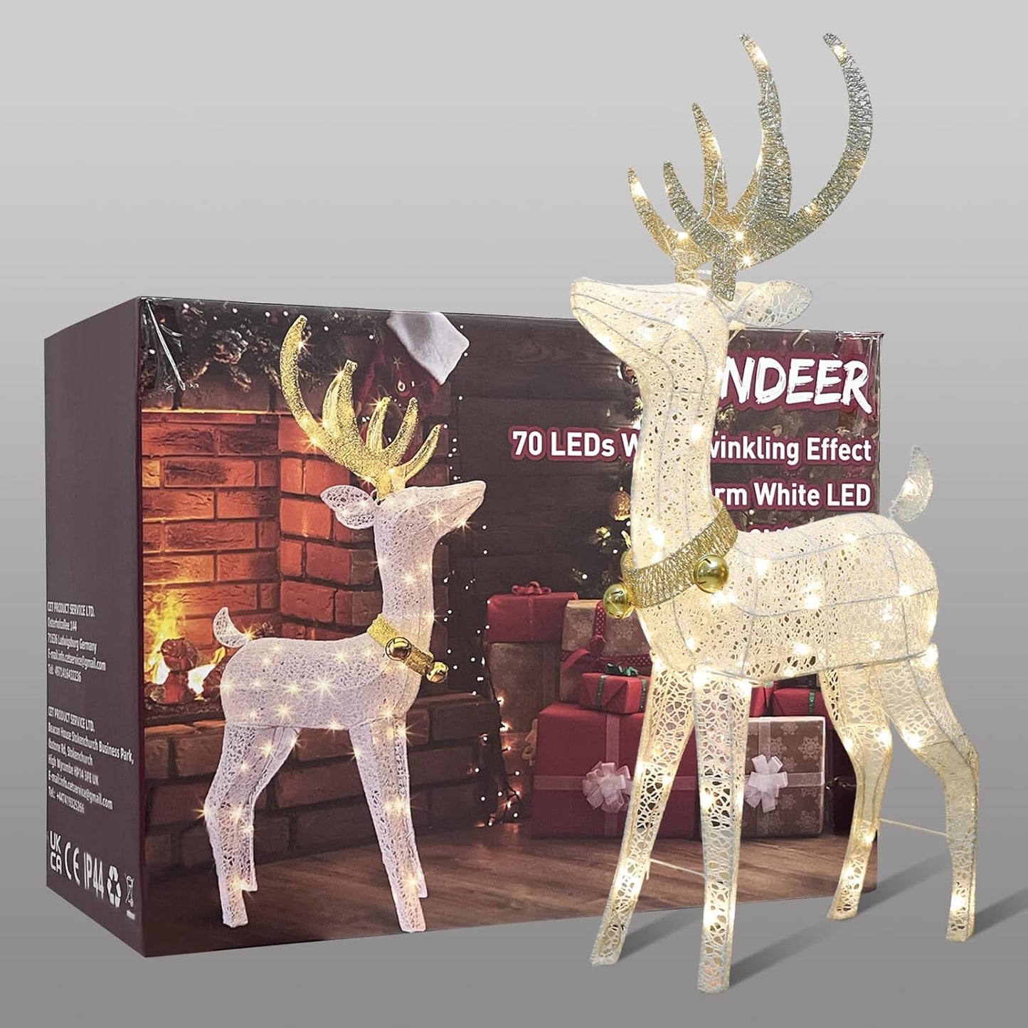 EAMBRITE 120 cm Vorbeleuchtetes Weihnachtsrentier mit 70 warmweißen LEDs