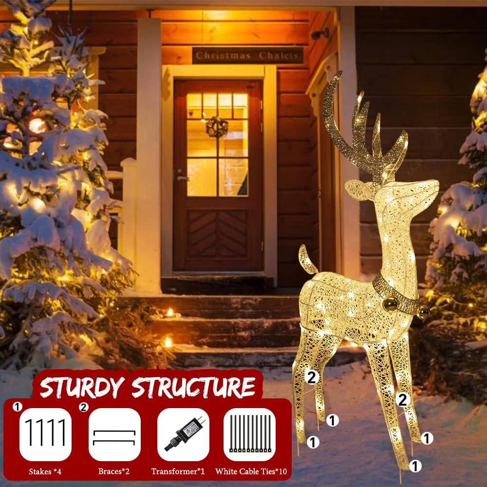 EAMBRITE 120 cm Vorbeleuchtetes Weihnachtsrentier mit 70 warmweißen LEDs