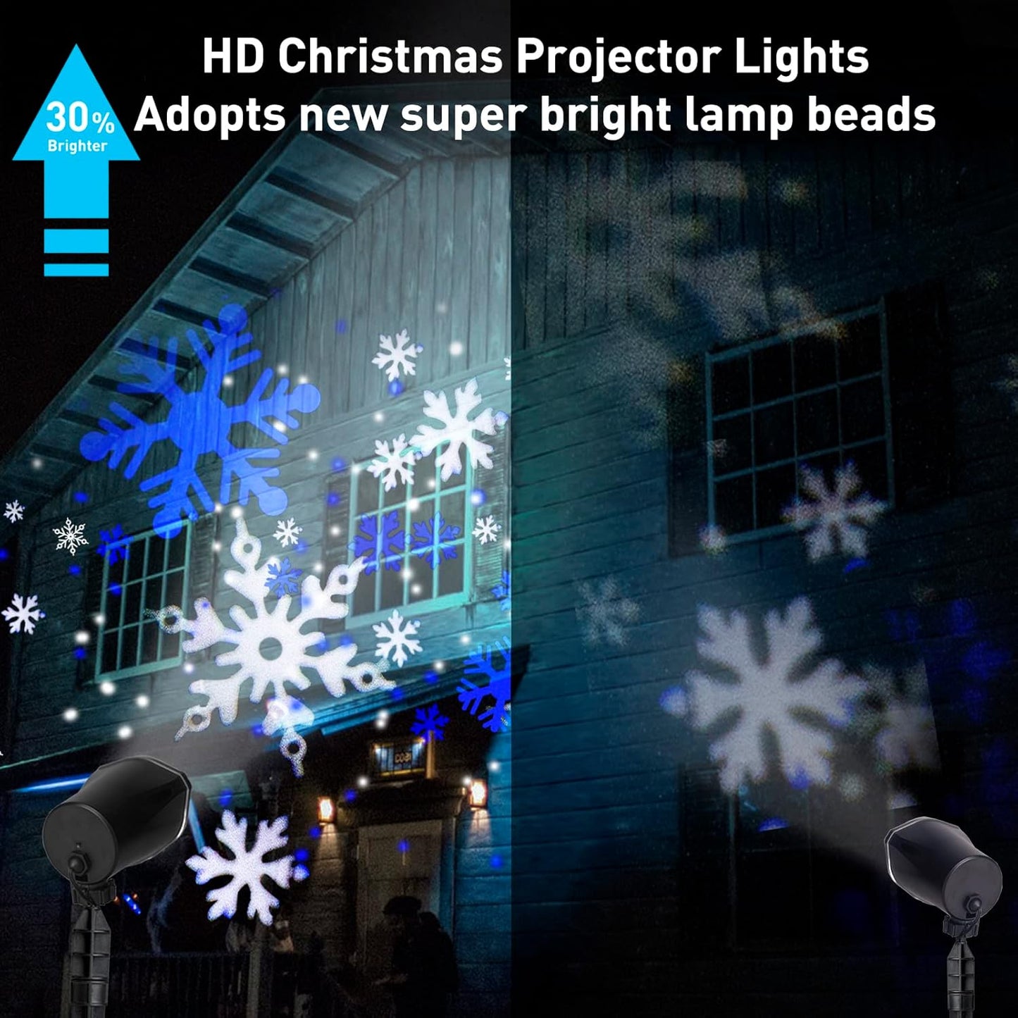 EAMBRITE Weihnachten Projektor, LED Weiß-Blau rotierender Schneeflocken - Projektorlichter