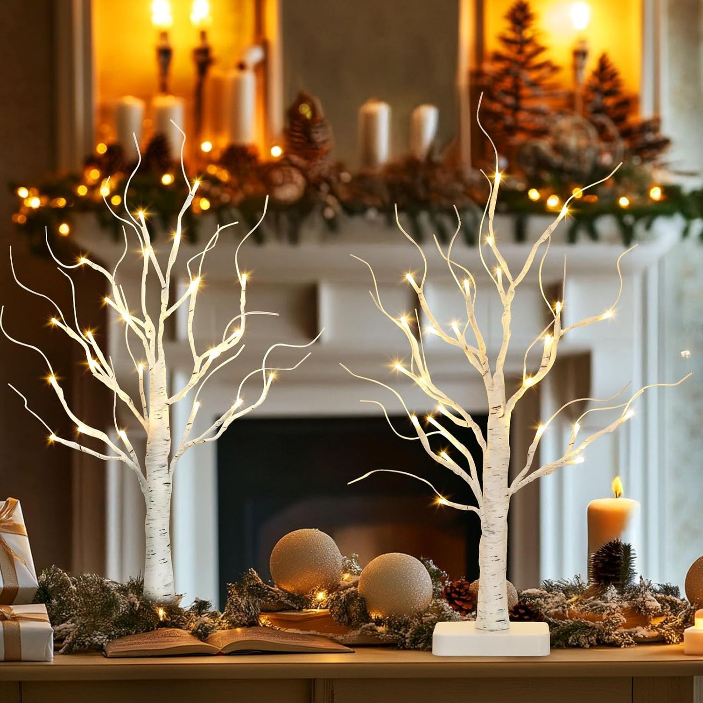  EAMBRITE Árbol de Abedul con Luces LED, Decoraciones Blancas de Navidad para Interior