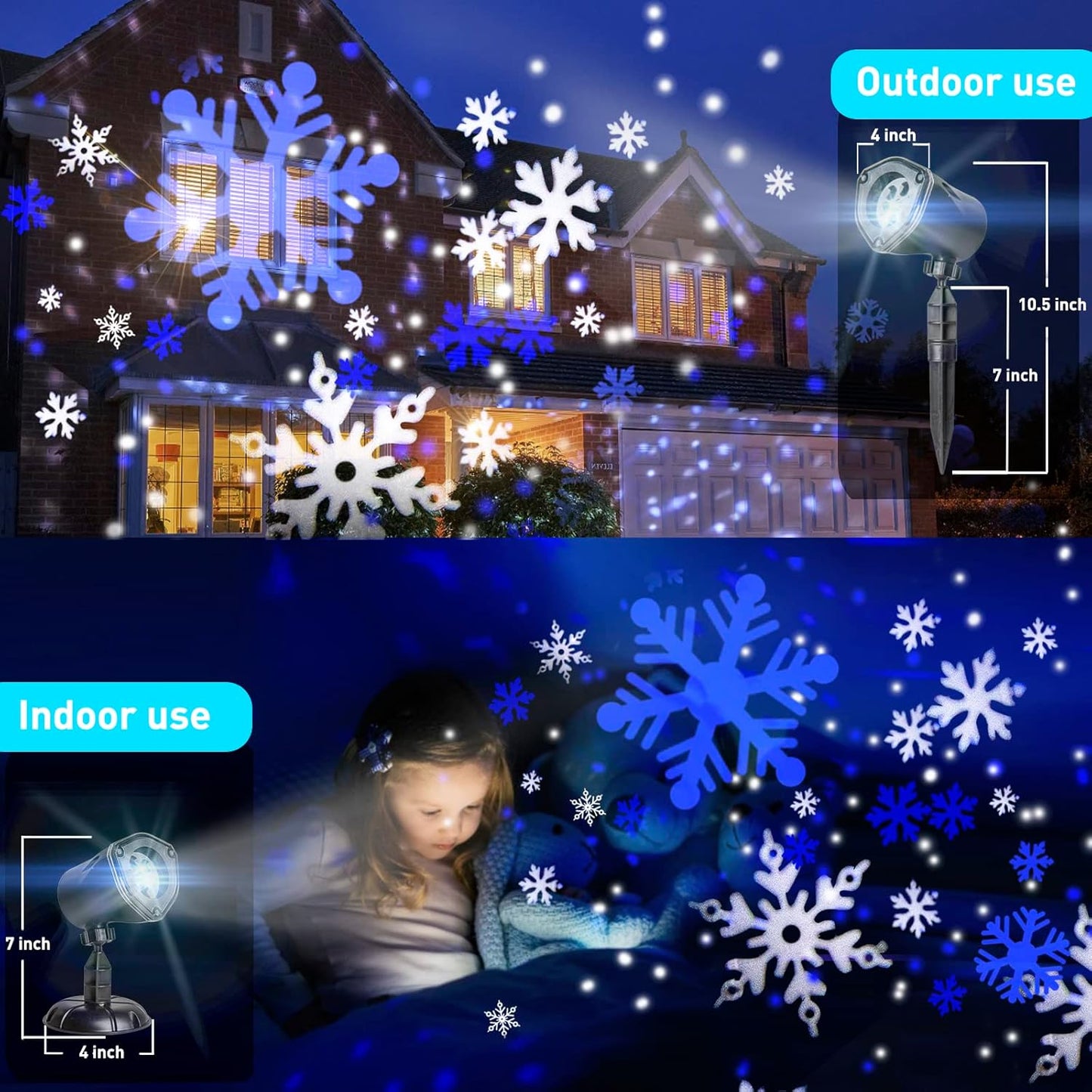 EAMBRITE Weihnachten Projektor, LED Weiß-Blau rotierender Schneeflocken - Projektorlichter