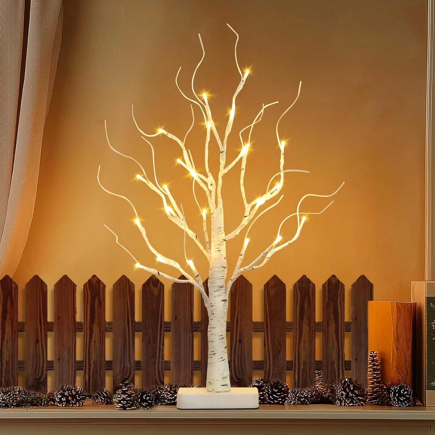 EAMBRITE Birkenbaum mit LED-Lichtern, weiße Weihnachtsdekorationen Indoor