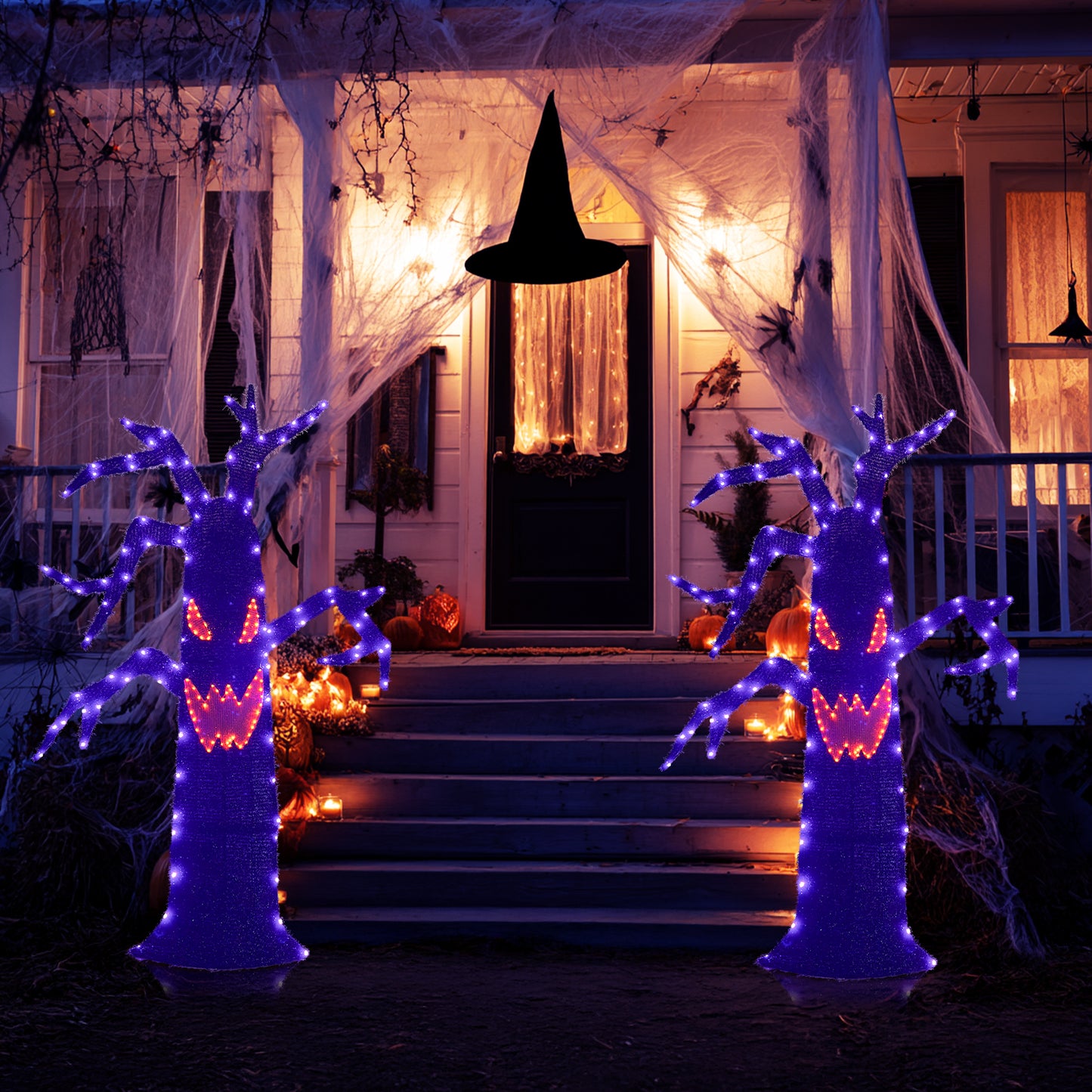 EAMBRITE Halloween Decorations Outdoor Dead Tree with Purple & Orange LED Lights