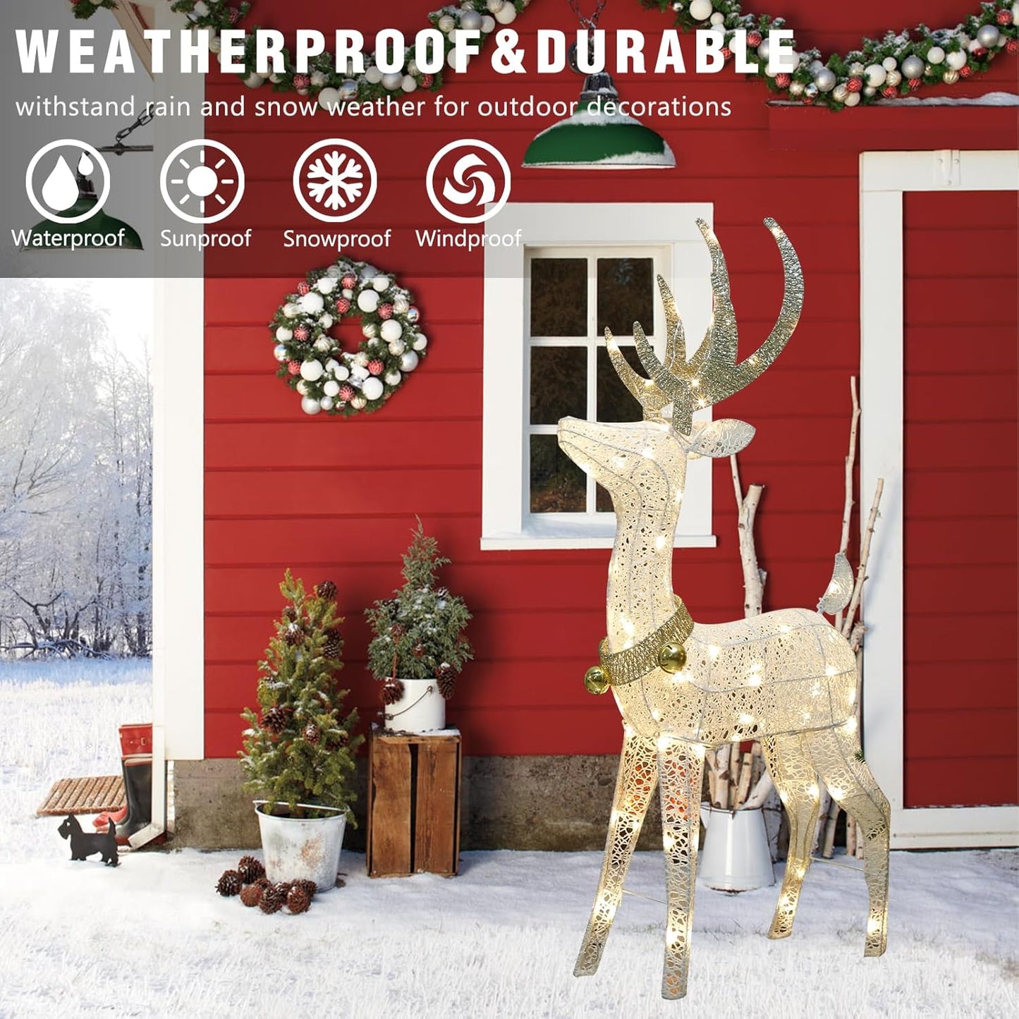 EAMBRITE 120 cm Vorbeleuchtetes Weihnachtsrentier mit 70 warmweißen LEDs